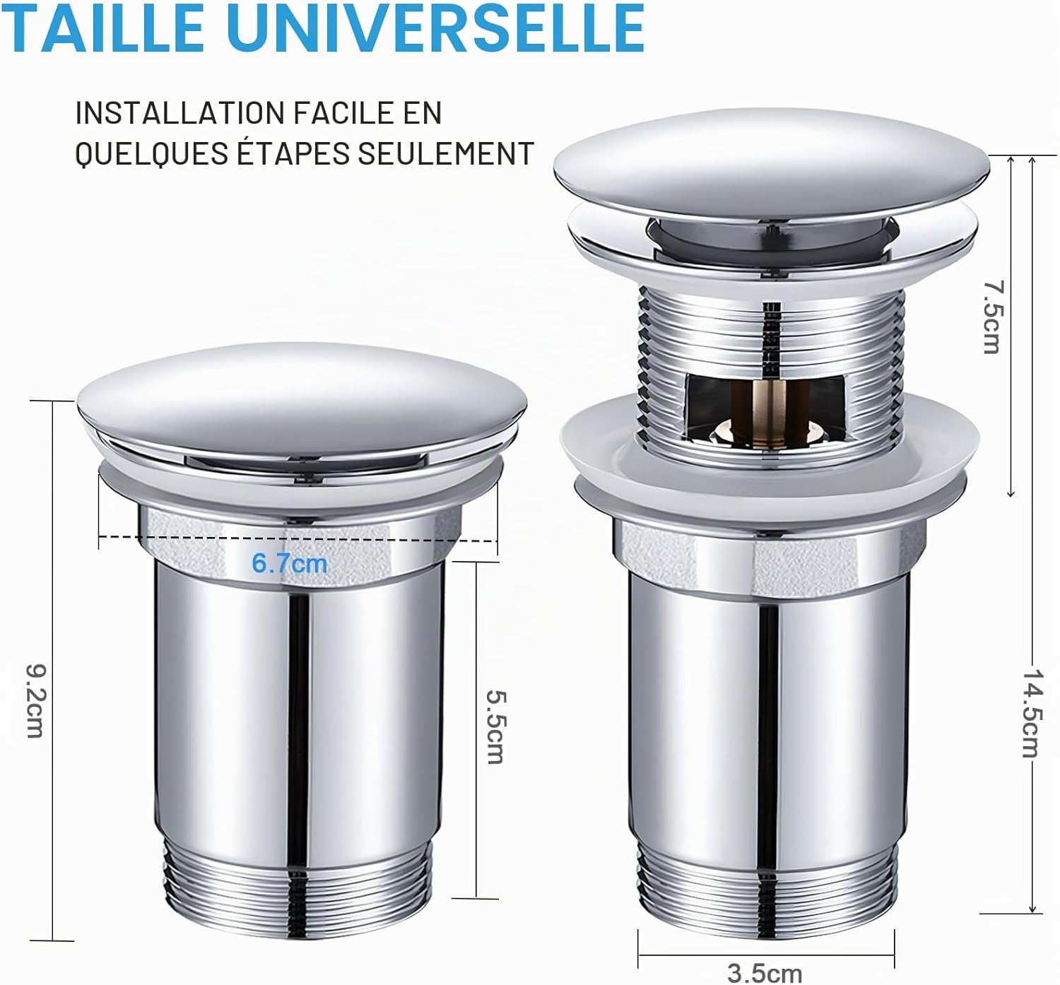 Detalle de SURFOU Bonde de Lavabo sans Trop-Plein avec Clapet Pop-up en Acier Inoxydable – Chromé Argenté