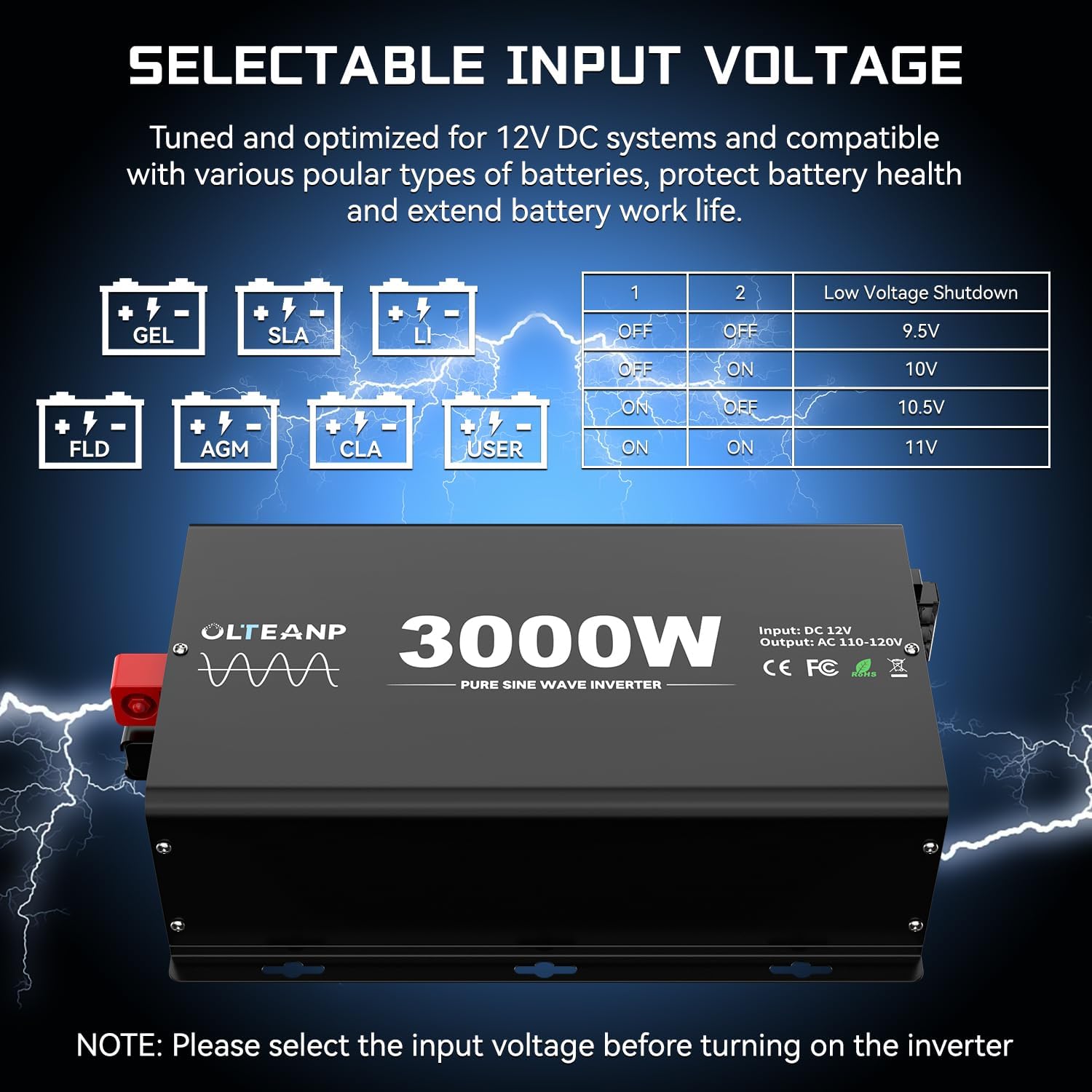 Detalle de 3000W Pure Sine Wave Inverter: 12V DC to 110V AC with LCD Remote