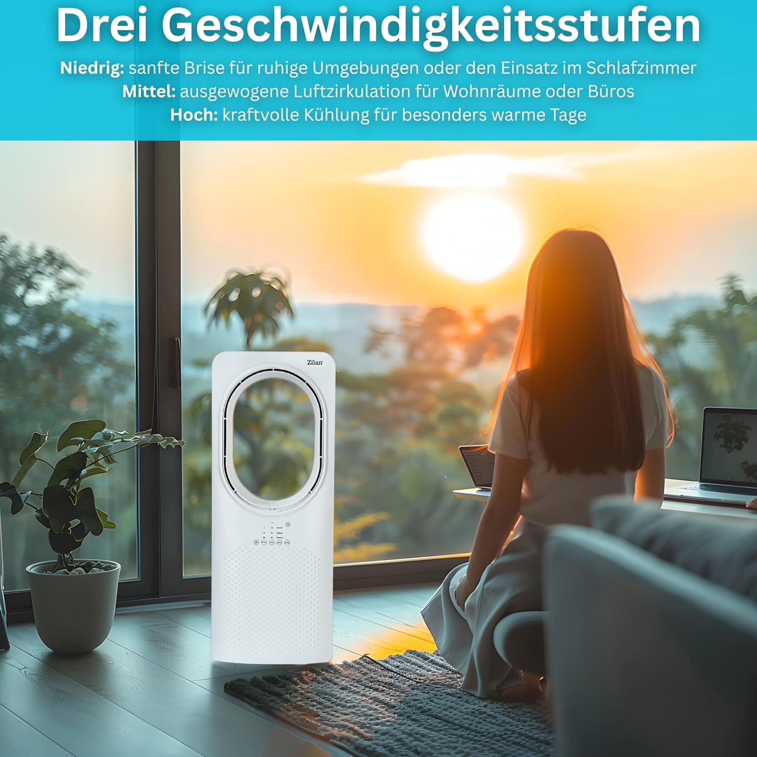 Detalle de Zilan Turmventilator mit Fernbedienung – kompakt, leise und effizient