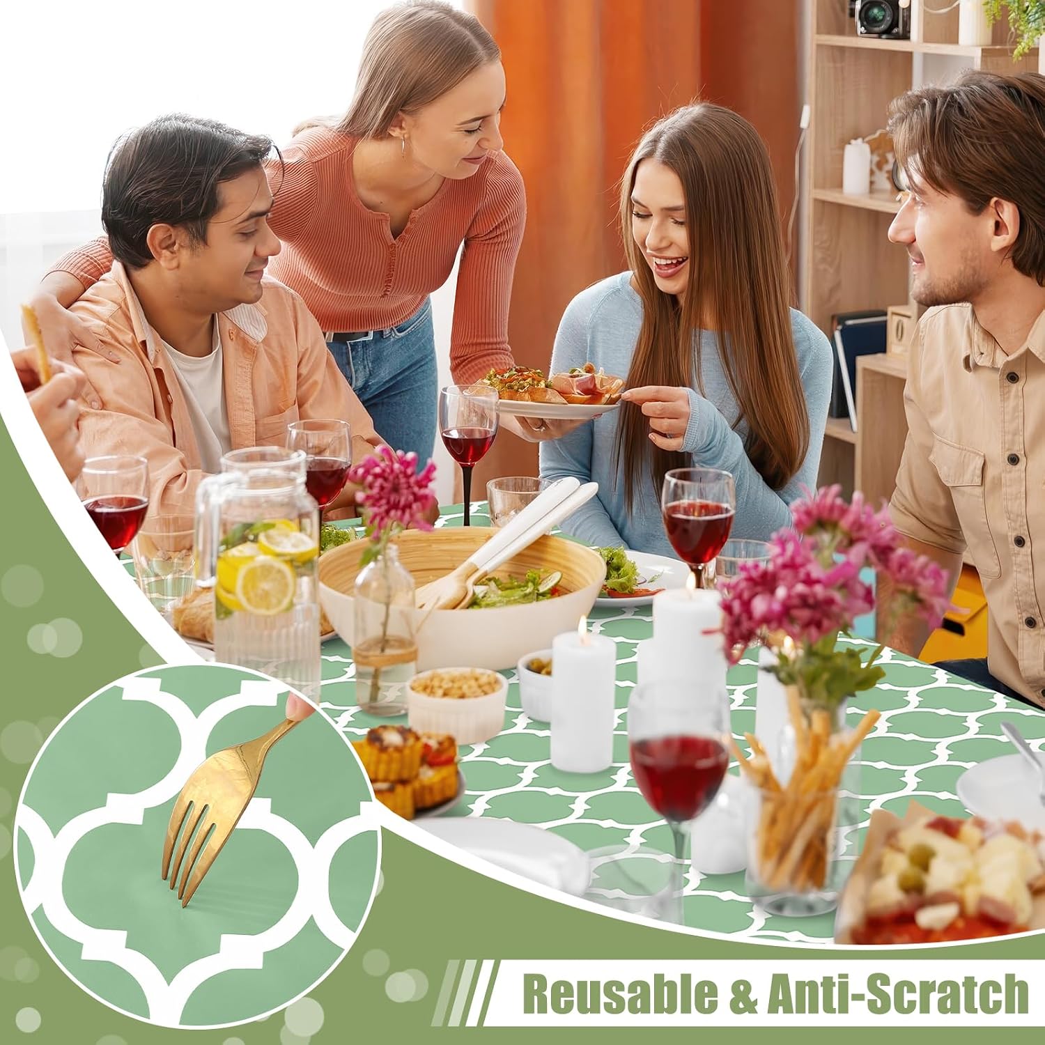 Thumbnail 6 de Smiry Rectangle Picnic Table Cover – Waterproof Elastic Fitted Vinyl Tablecloth for 6-Foot Tables (Sage Green, 42x72 Inches)