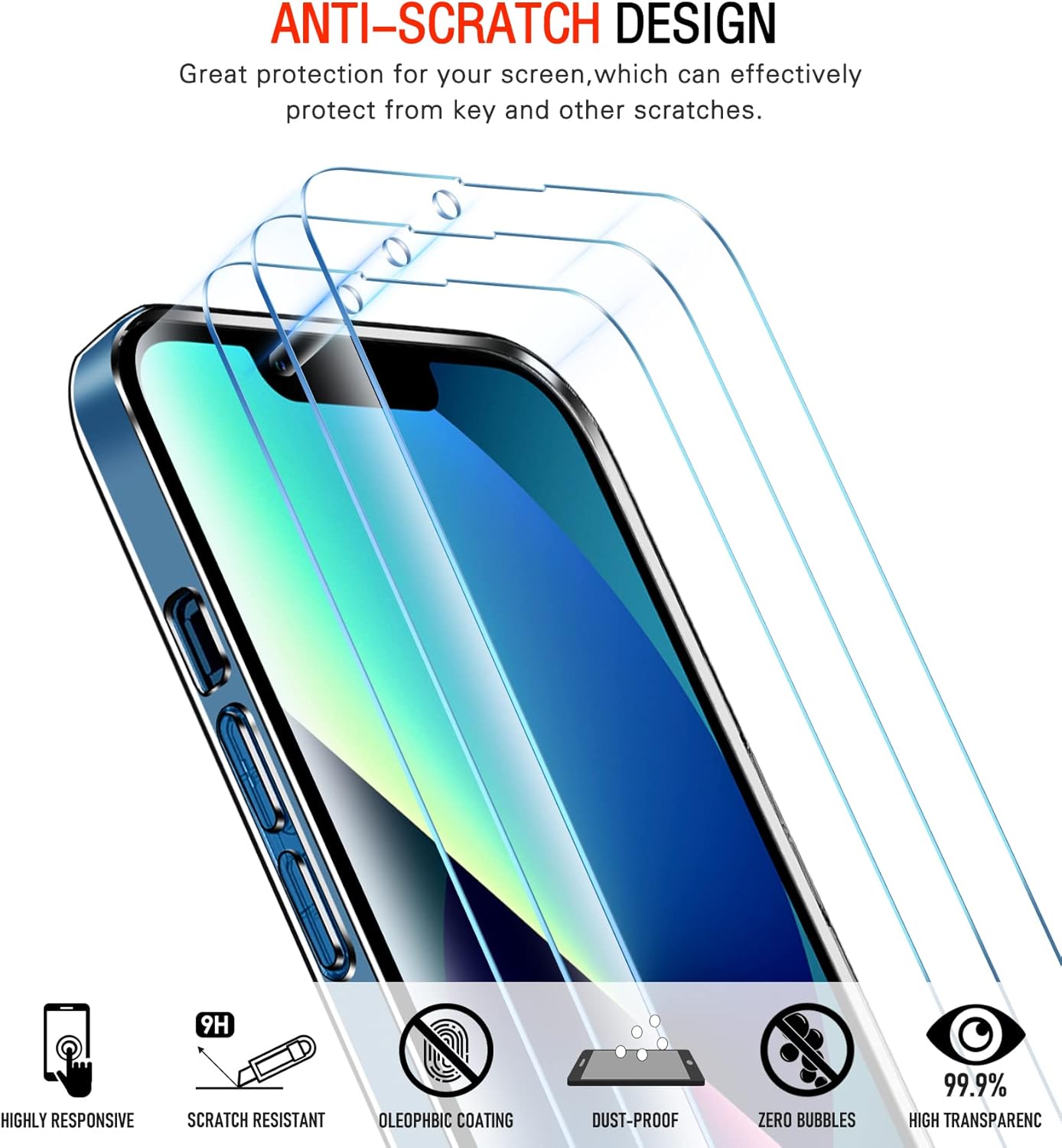 Thumbnail 1 de ivoler Transparent Soft TPU Case for iPhone 13 (6.1-inch) + 3-Pack Glass Screen Protectors