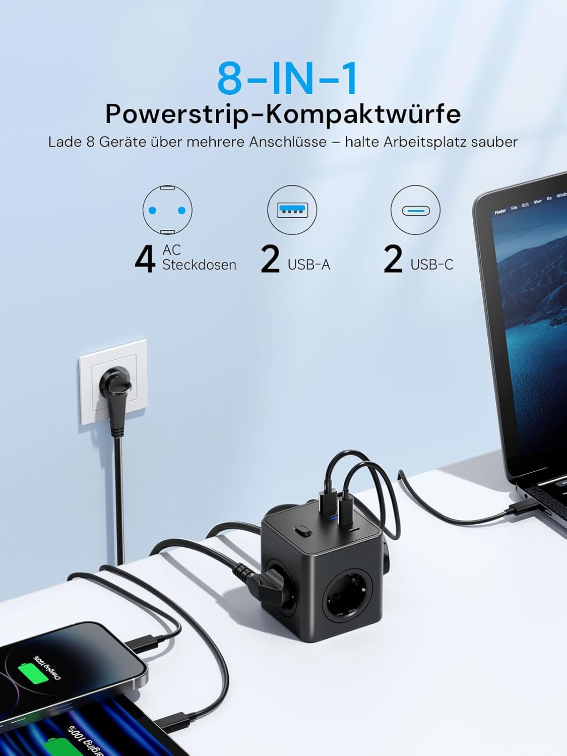Thumbnail 1 de Pluackg Steckdosenwürfel 8 in 1 mit USB