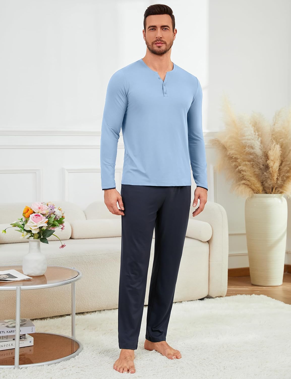 Detalle de Uniexcosm Pyjama Homme Hiver en Coton — Ensemble 2 pièces à boutons