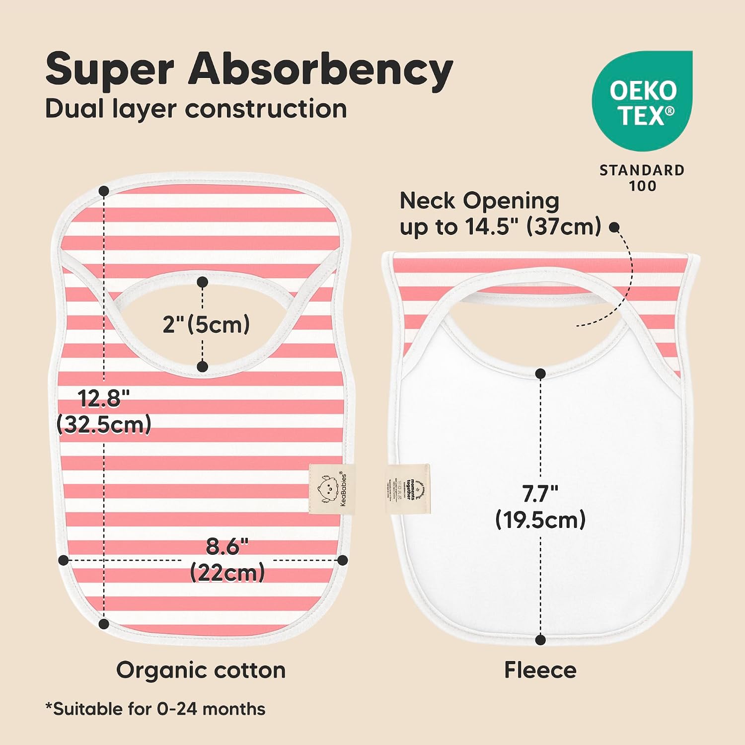 Detalle de KeaBabies Hallo Baby Pullover Baby Bibs, 8-Pack, 6-36M, Blush