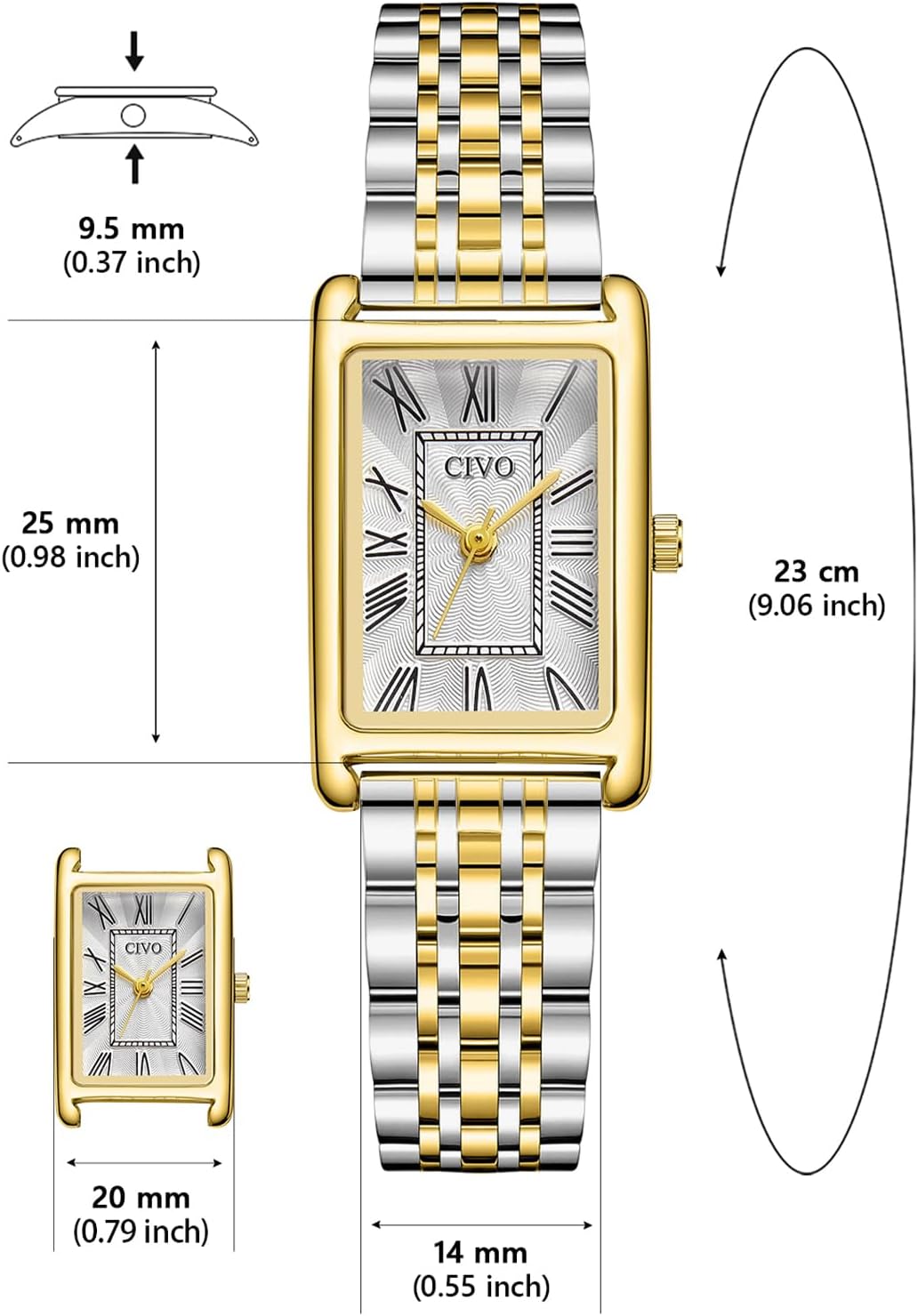 Thumbnail 4 de CIVO Vintage Damen Armbanduhr Rectangular