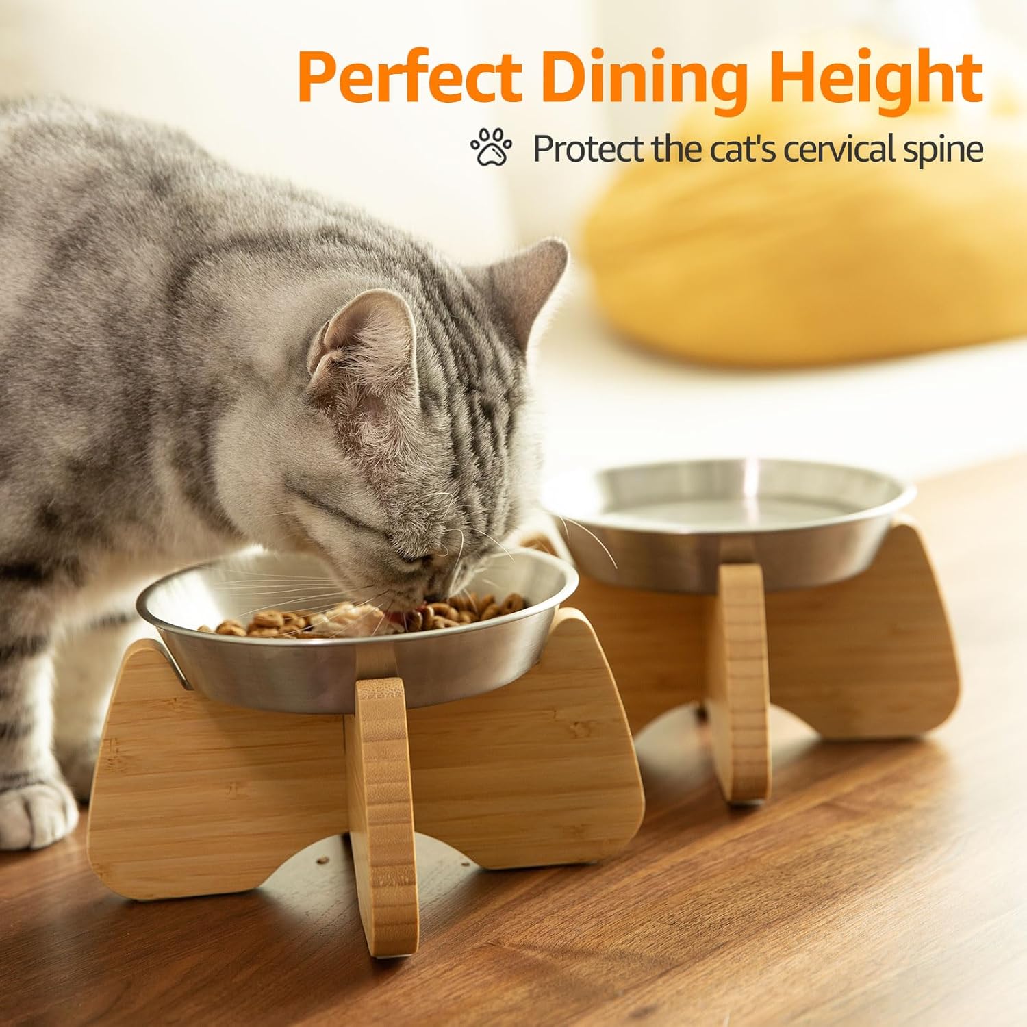 Thumbnail 4 de BULANGDE Raised Cat Bowls with Stainless Steel Bowls and Bamboo Stand (Non-slip, easy-clean)