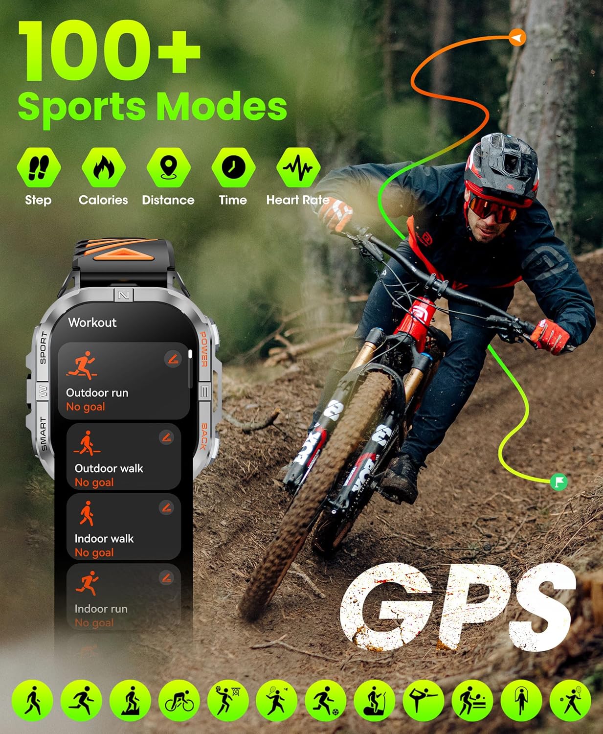 Detalle de Joautrial Military Smart Watch for Men with Built-in GPS, 2.13" AMOLED and Bluetooth Calls (Black)