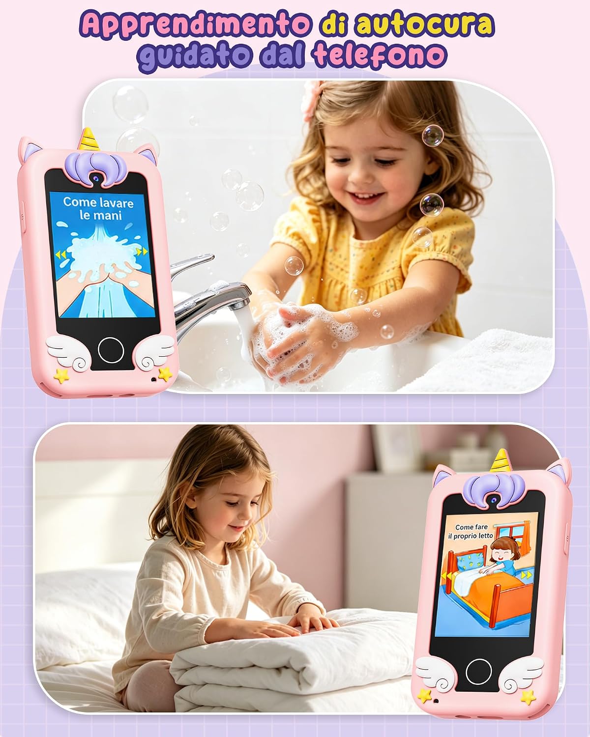 Detalle de UCIDCI Smartphone Giocattolo per Bambini – Tavolozza educativa con doppia fotocamera e modalità scuola