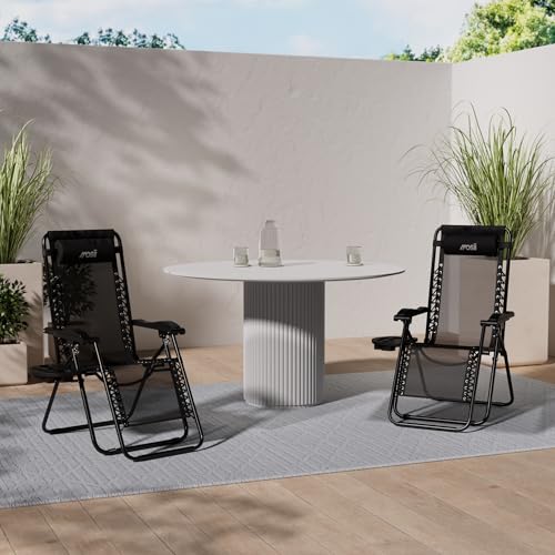 Detalle 2 de Mosii Sun Loungers Set of 2: Heavy Duty Zero Gravity Garden Chairs with Cup Holders, Headrest Pillow and Folding Design