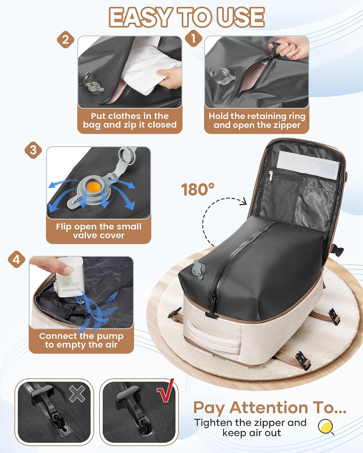 Thumbnail 6 de SZLX Vacuum Backpack Travel Bag with Pump — Cabin‑Size 40x30x20, Ryanair/Wizz Air Ready