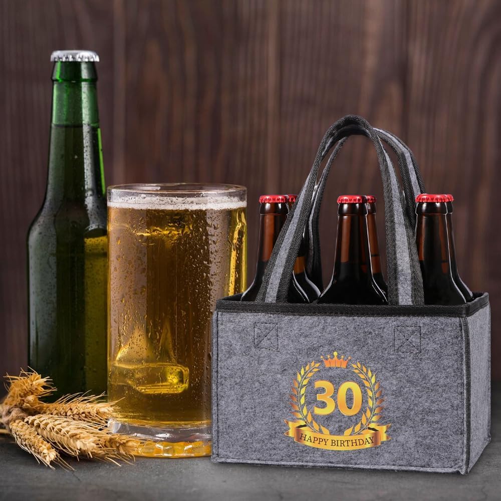 Detalle 2 de Anicy 30th Birthday Gifts Bottle Carrier – 6-Bottle Felt Bag (Grey)