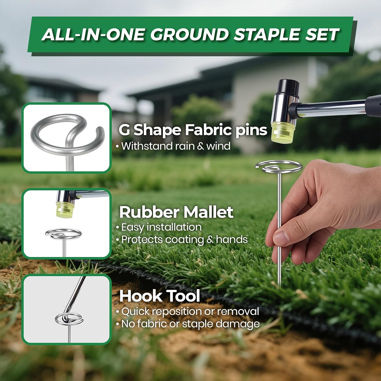 Detalle 2 de DUUKFE 6-Inch Landscape Staples, 11-Gauge Galvanized Steel, 100-Piece Kit