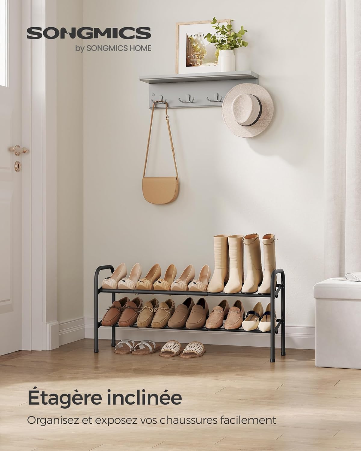 Thumbnail 1 de SONGMICS Étagère à Chaussures 2 Niveaux – Rangement Ajustable en Métal Noir, LMR029B01