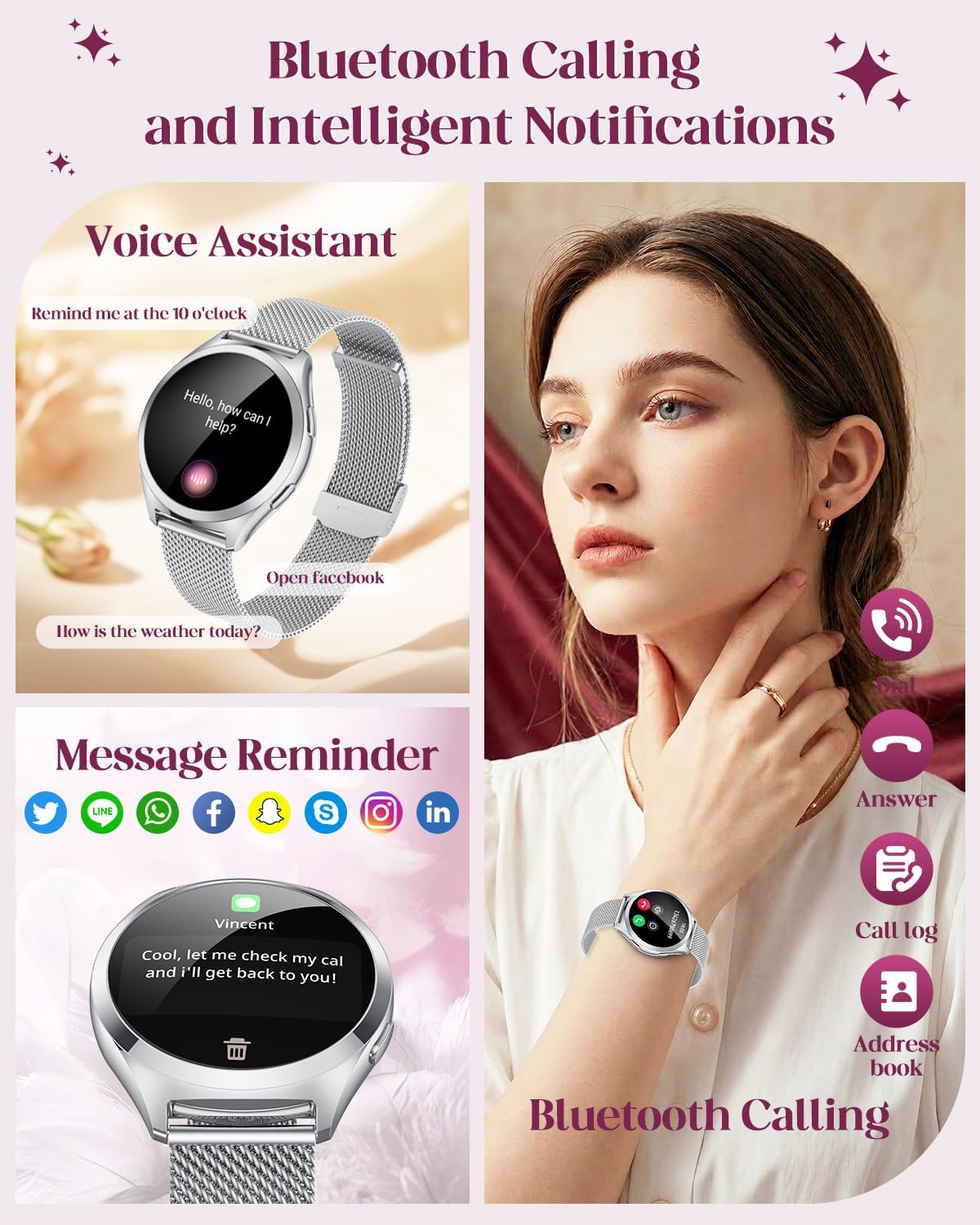Detalle de Smart Watch Women Fitness Tracker: 1.27" Round GPS-Style Health & Call Function, 114 Modes, IP68