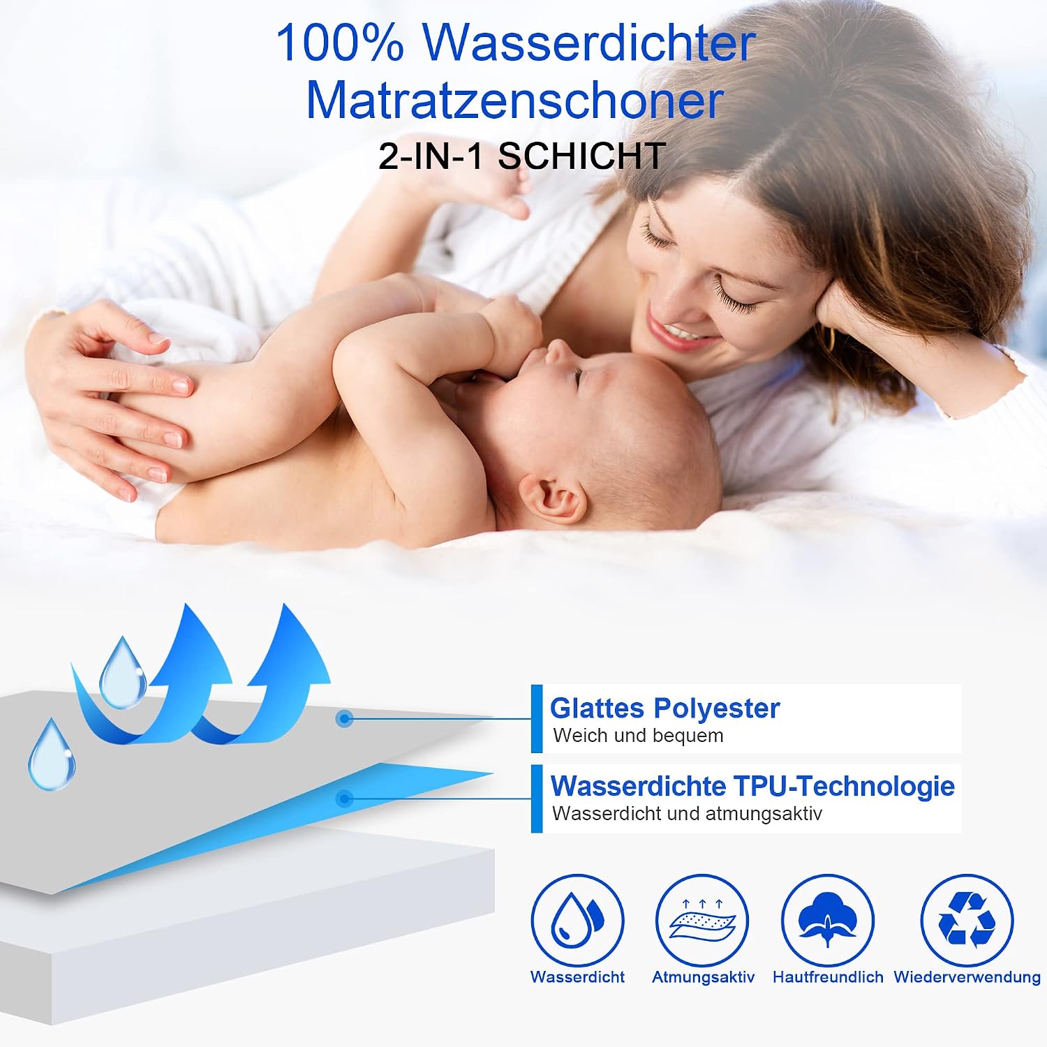 Detalle 2 de Wasserdichter Matratzenschoner 180x200 cm
