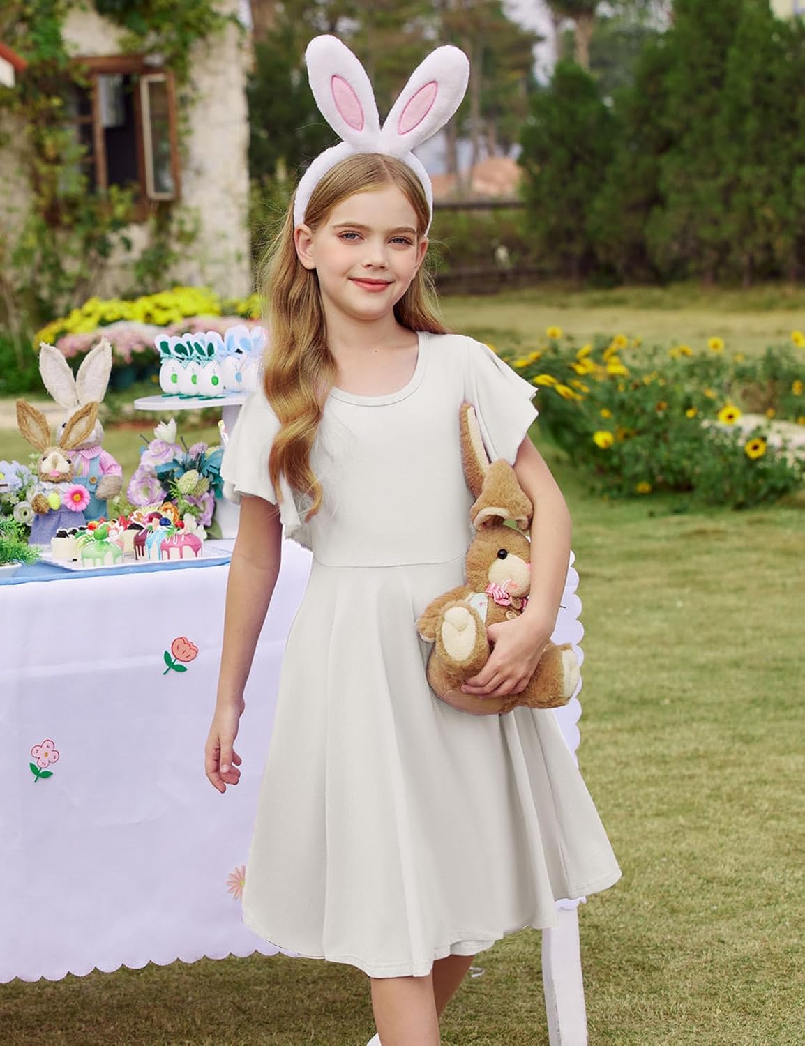 Detalle de Abito da bambina Arshiner con maniche a farfalla e gonna svasata (5-13 anni) in cotone