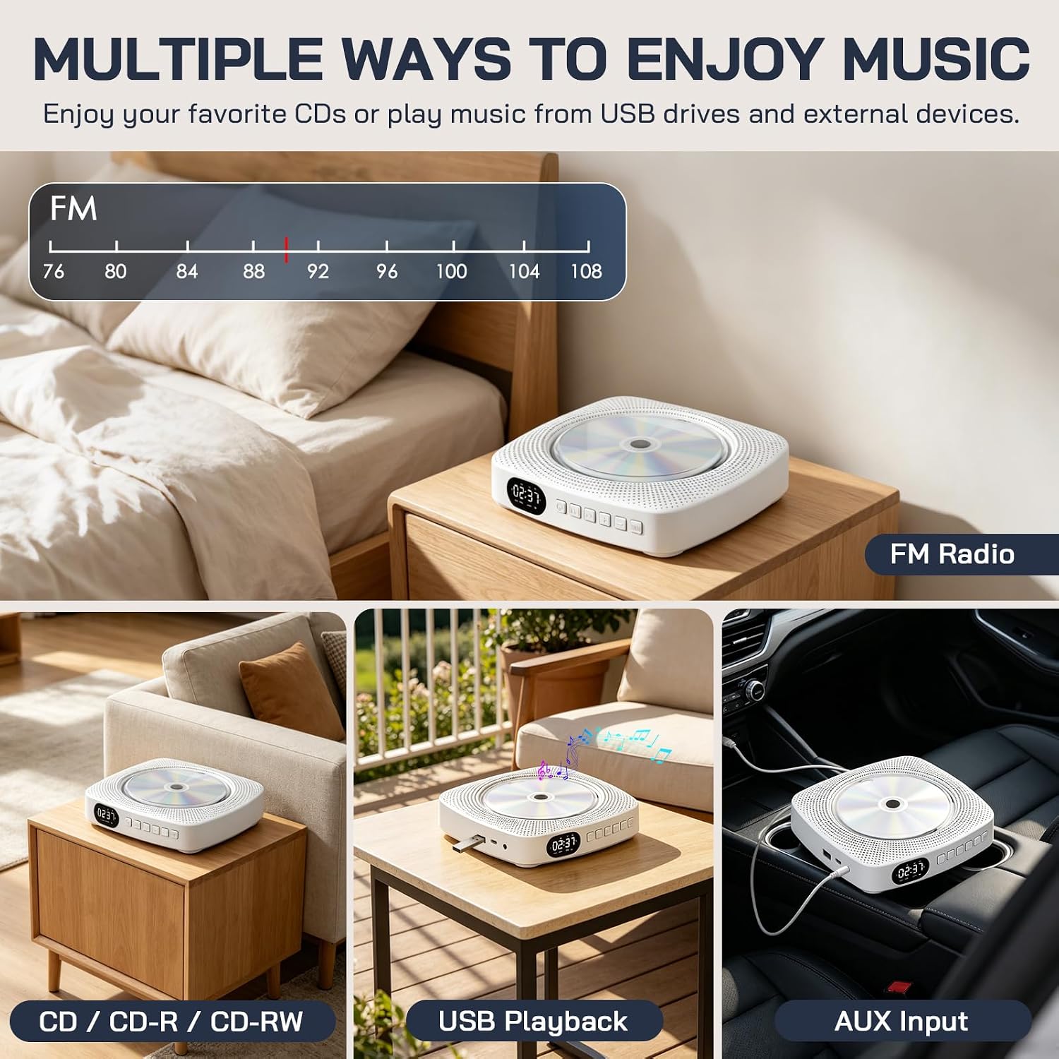 Detalle de WOLFANG WDV04 Portable CD Player with Bluetooth, FM Radio and 4000mAh Battery
