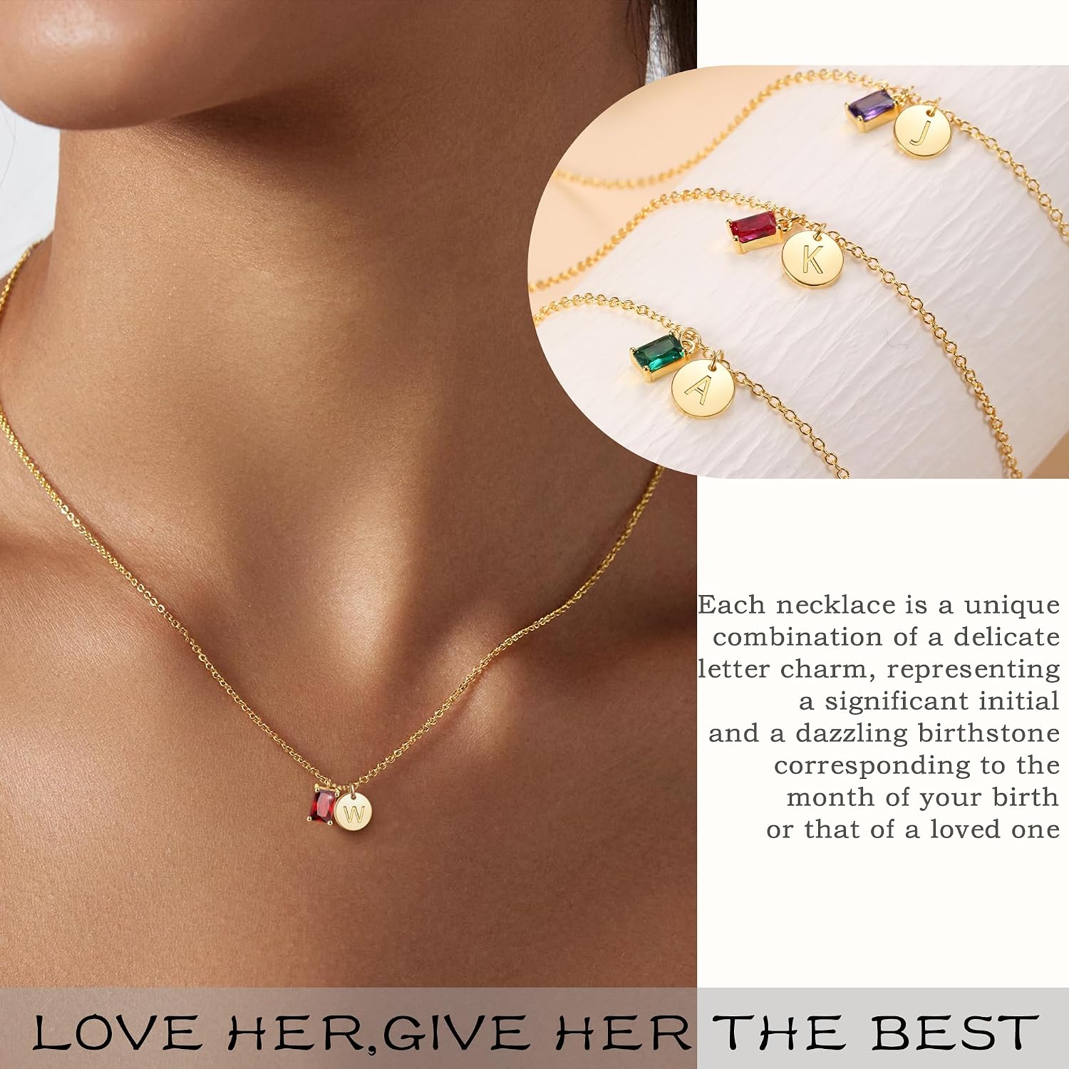Thumbnail 2 de Initial Birthstone Necklace, 14K Gold-Plated