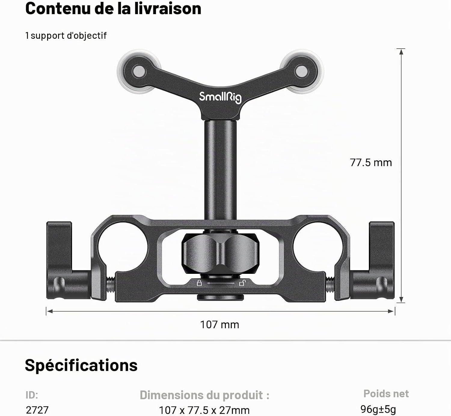 Thumbnail 6 de SmallRig 2727: Support d’objectif 15 mm pour Ø73–108 mm (2 kg) – stabilité et réglages