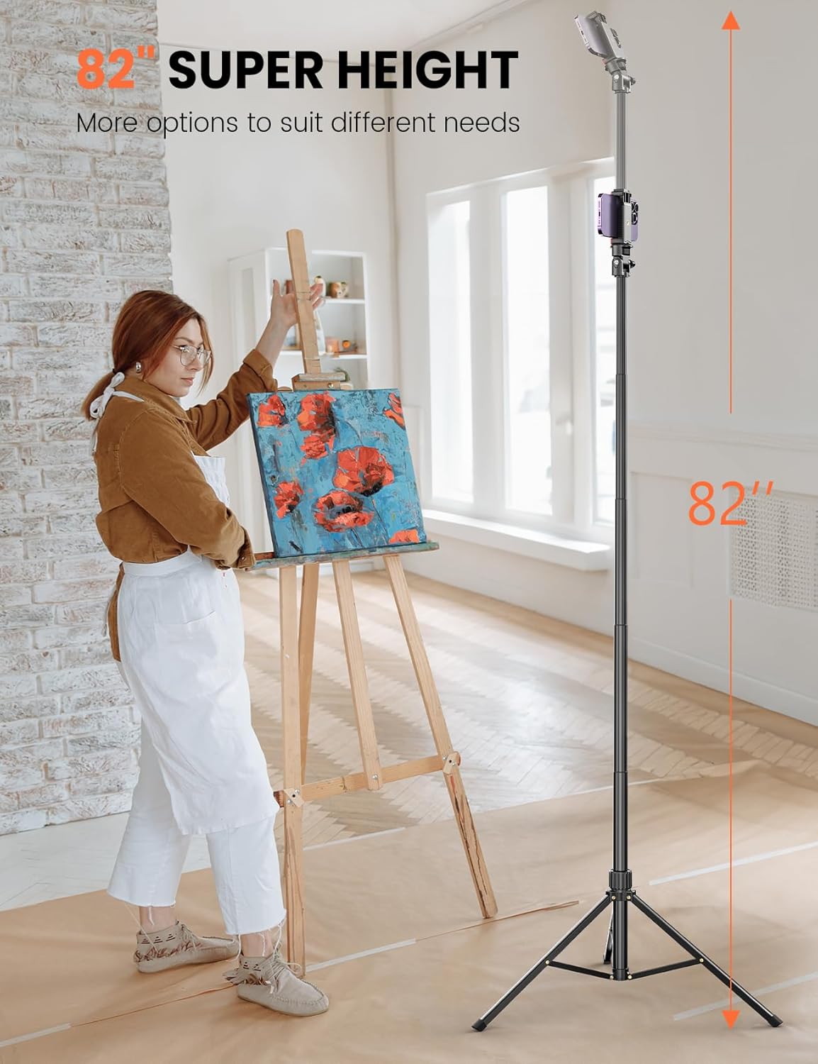 Thumbnail 1 de 210cm Handy Stativ für Smartphone mit Bluetooth-Fernauslöser – Aluminium, 30-cm-Basis & 1/4”-Gewinde