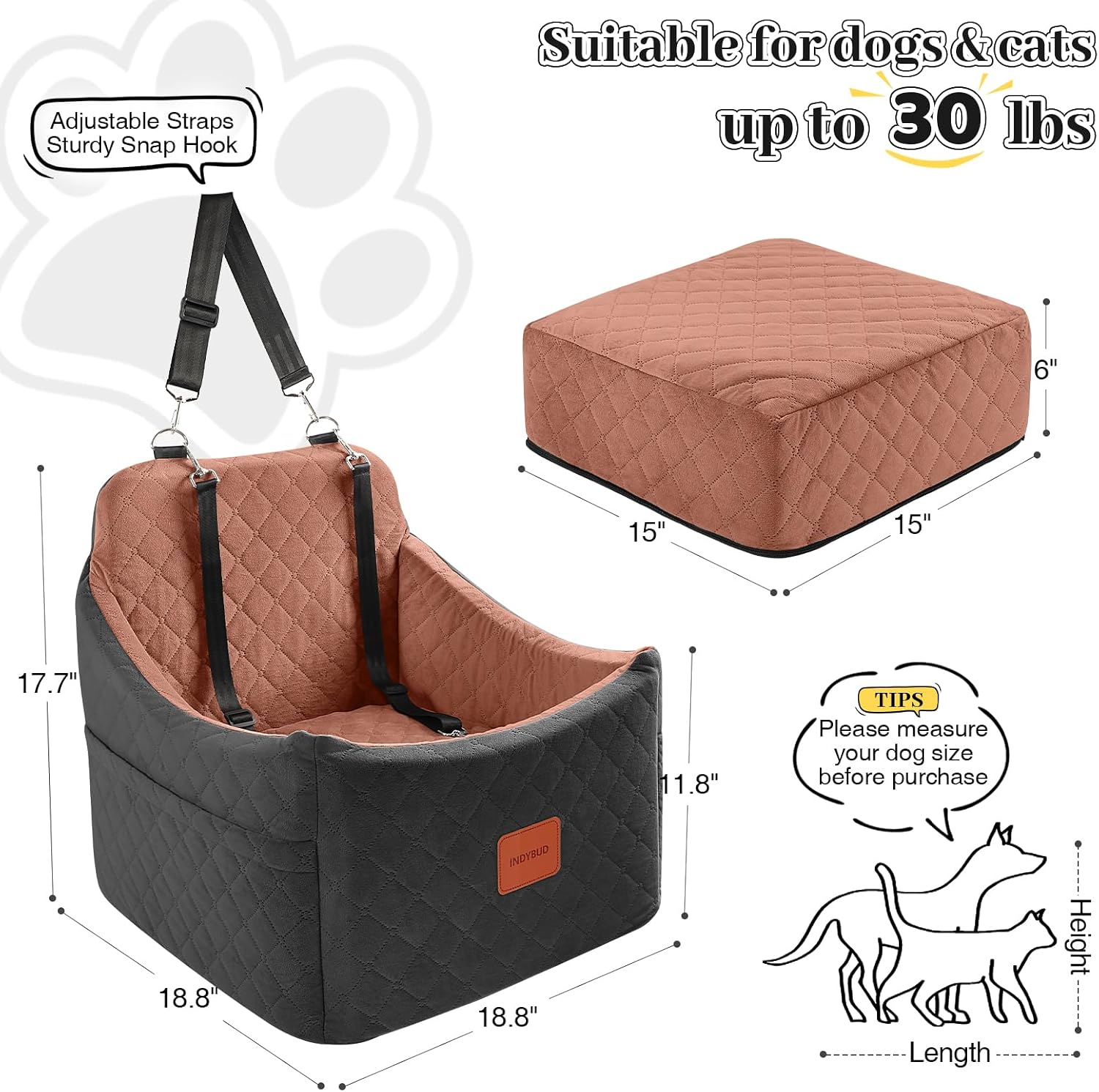 Thumbnail 2 de INDYBUD Dog Car Seat for Small to Medium Dogs