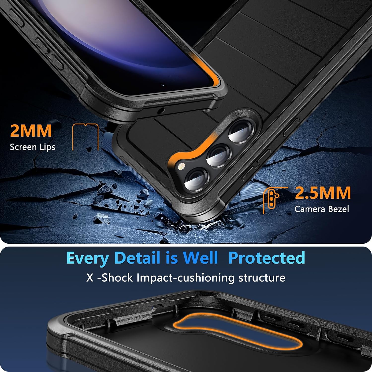 Detalle de Hensinple Rugged Case with Tempered Glass for Samsung Galaxy S23+
