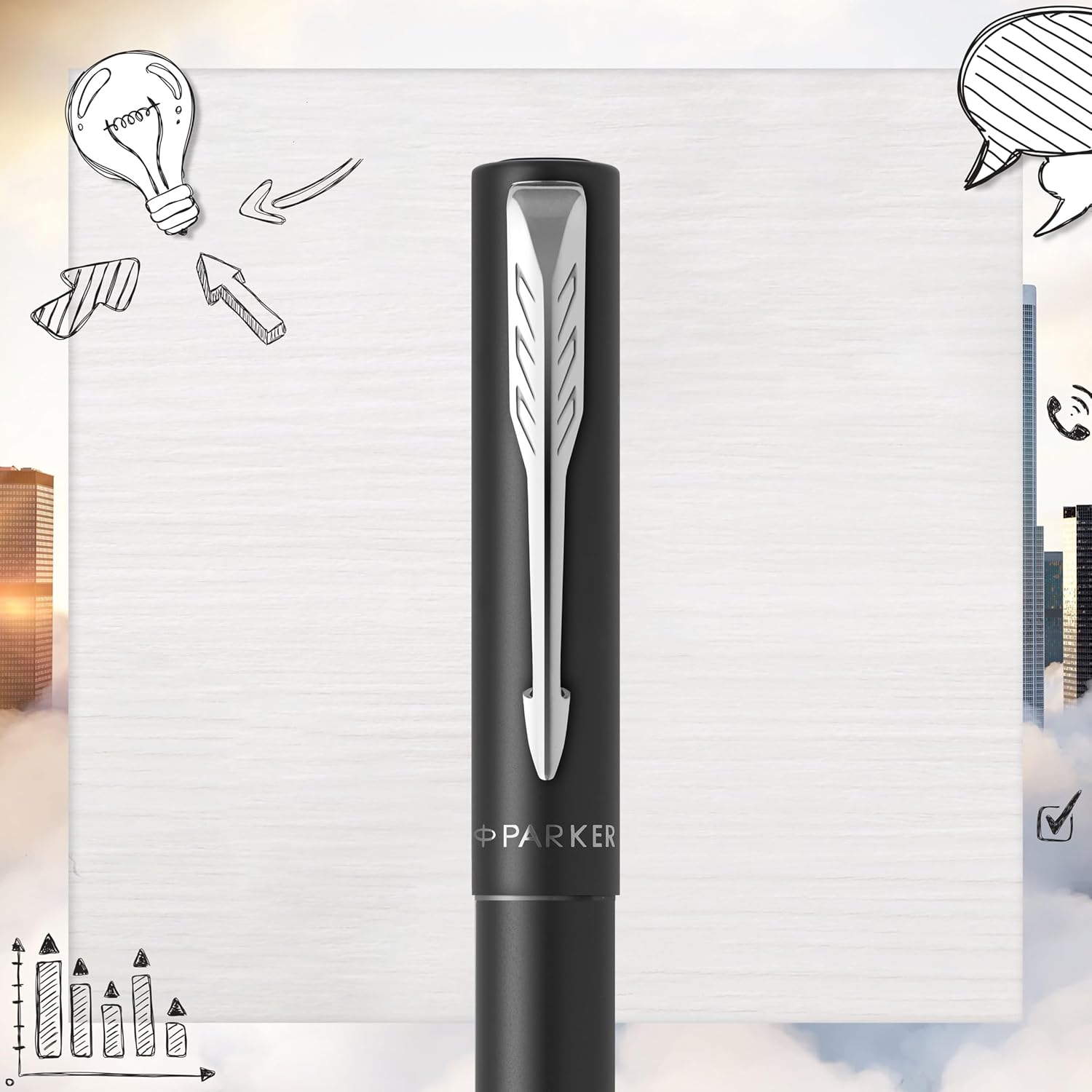 Detalle de Parker Vector XL Fountain Pen in Metallic Black Lacquer with Medium Nib and Blue Ink Refill (Gift Box)
