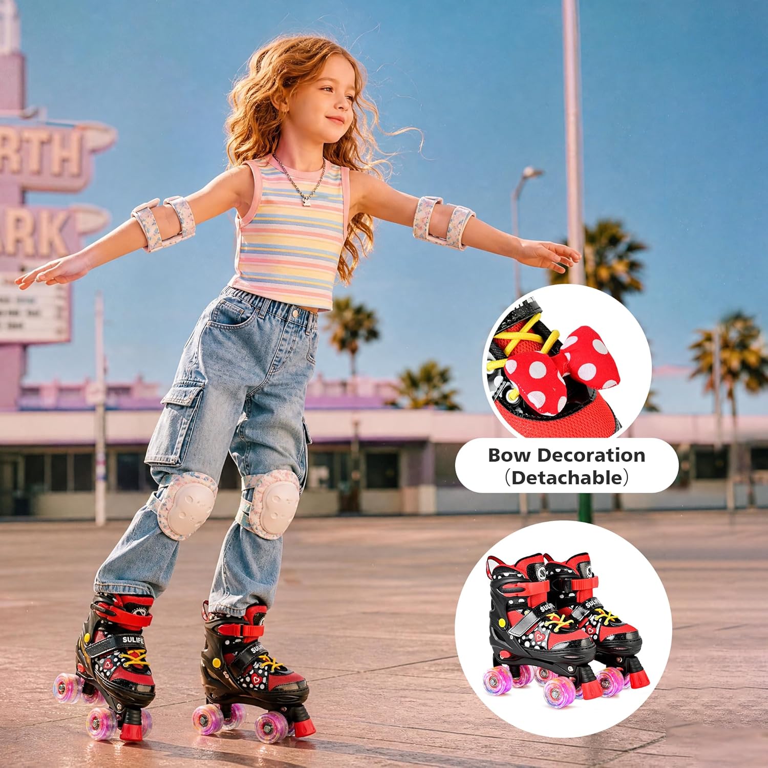 Thumbnail 4 de SULIFEEL Roller Skates for Girls (Ages 3–12) – Adjustable Quad Skates with Light-Up Wheels
