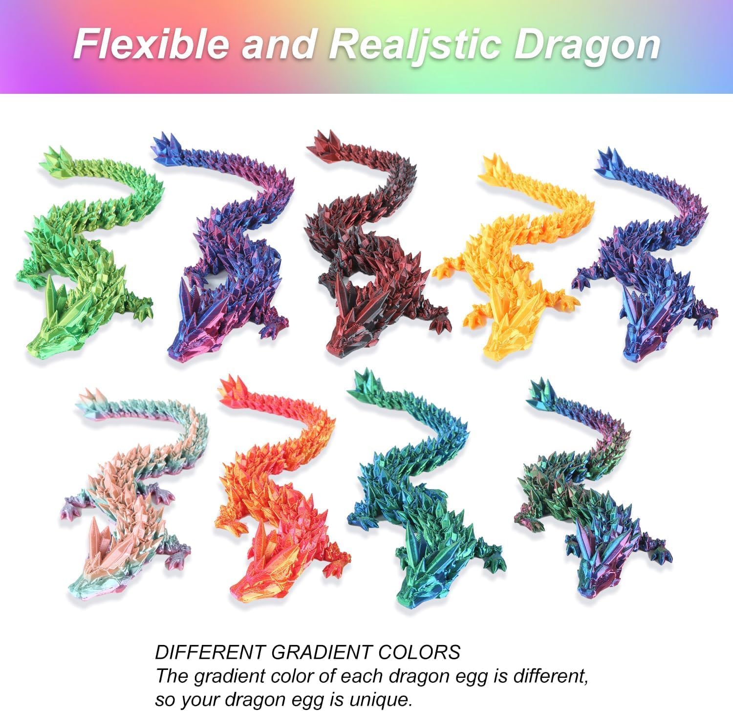 Thumbnail 4 de TXB3DOK 3pcs 12in 3D Printed Crystal Dragon set