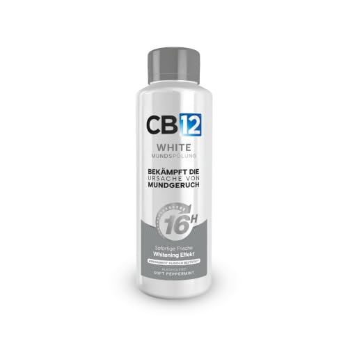 Detalle de CB12 White Mundspülung Mint, 500 ml – 12 Stunden frischer Atem, Zähneaufhellung nach 2 Wochen, Fluorid für stärkeren Zahnschmelz