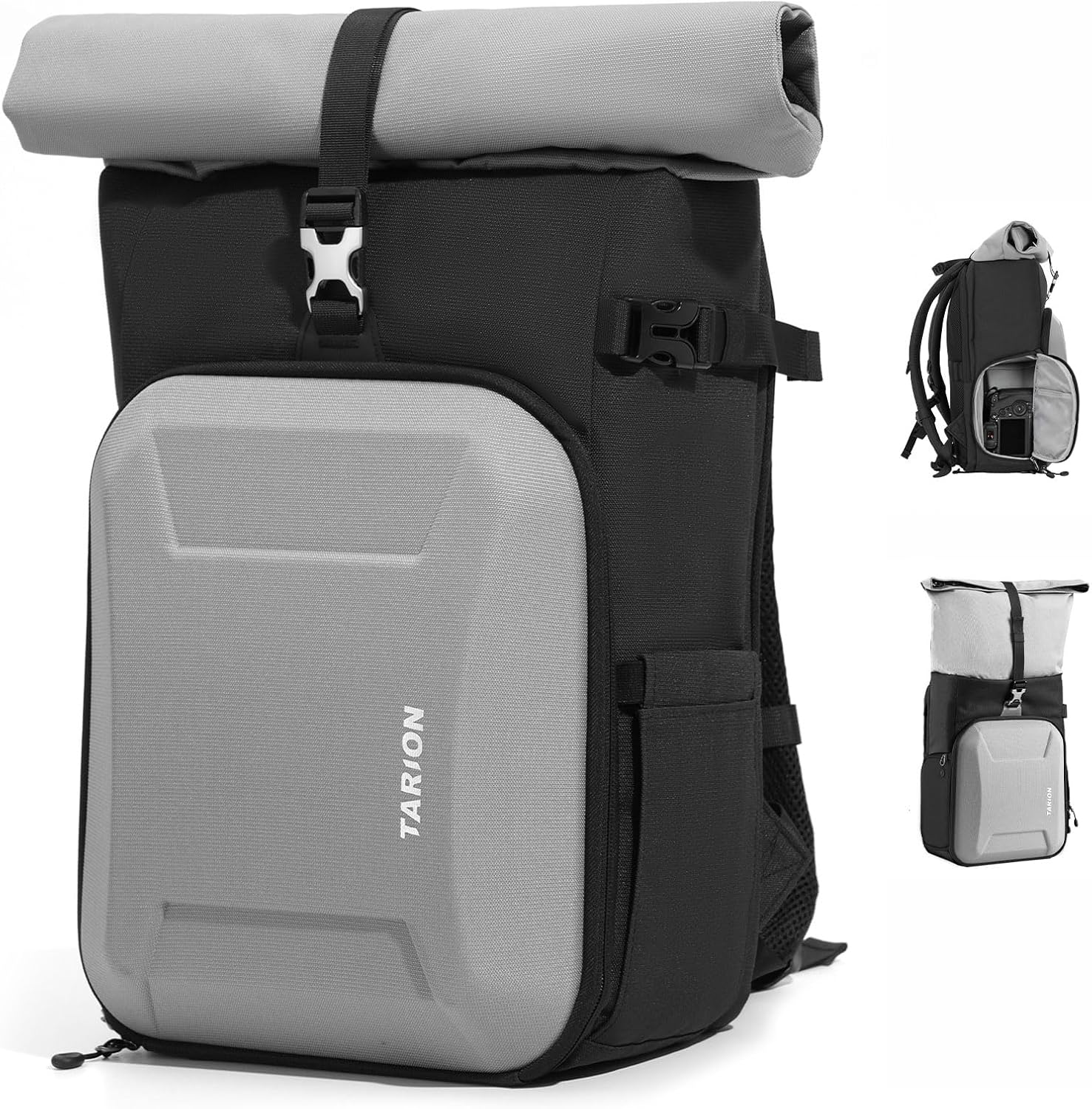 Imagen de TARION Rolltop Camera Backpack with Hardshell – Expandable Large Camera Bag with 16 Inch Laptop Compartment & Side Access (Grey) en OfertitasTOP