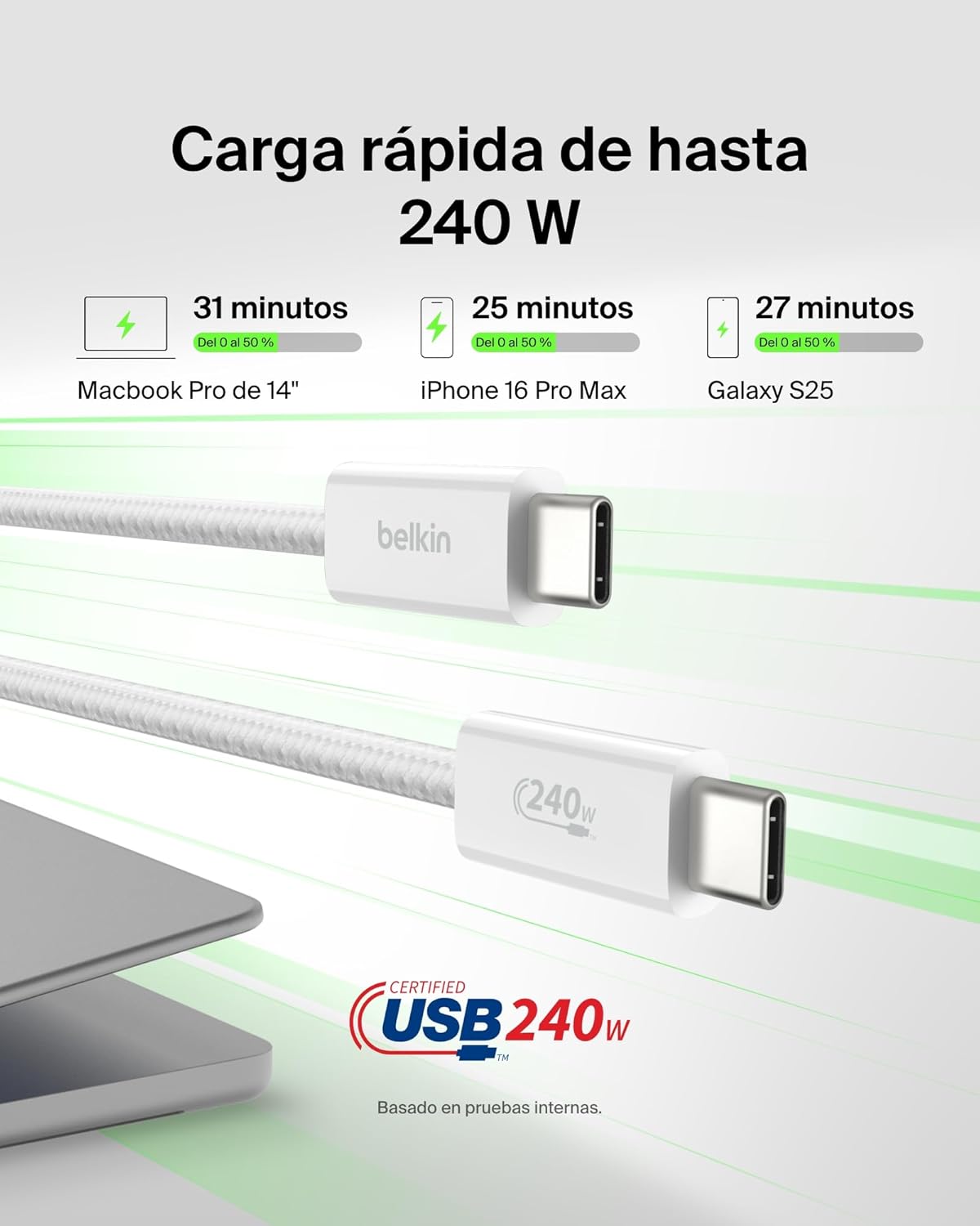 Detalle 2 de Belkin Paquete 2 Cables USB-C a USB-C 1,5 m 240 W
