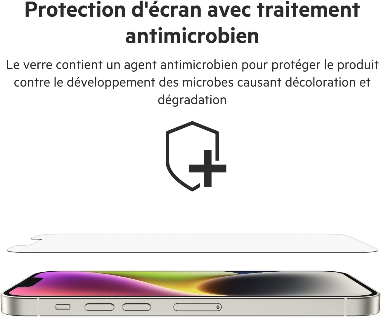 Detalle de Belkin Protection d’écran antimicrobienne UltraGlass pour iPhone 14, 13 et 13 Pro (OVA078zz)