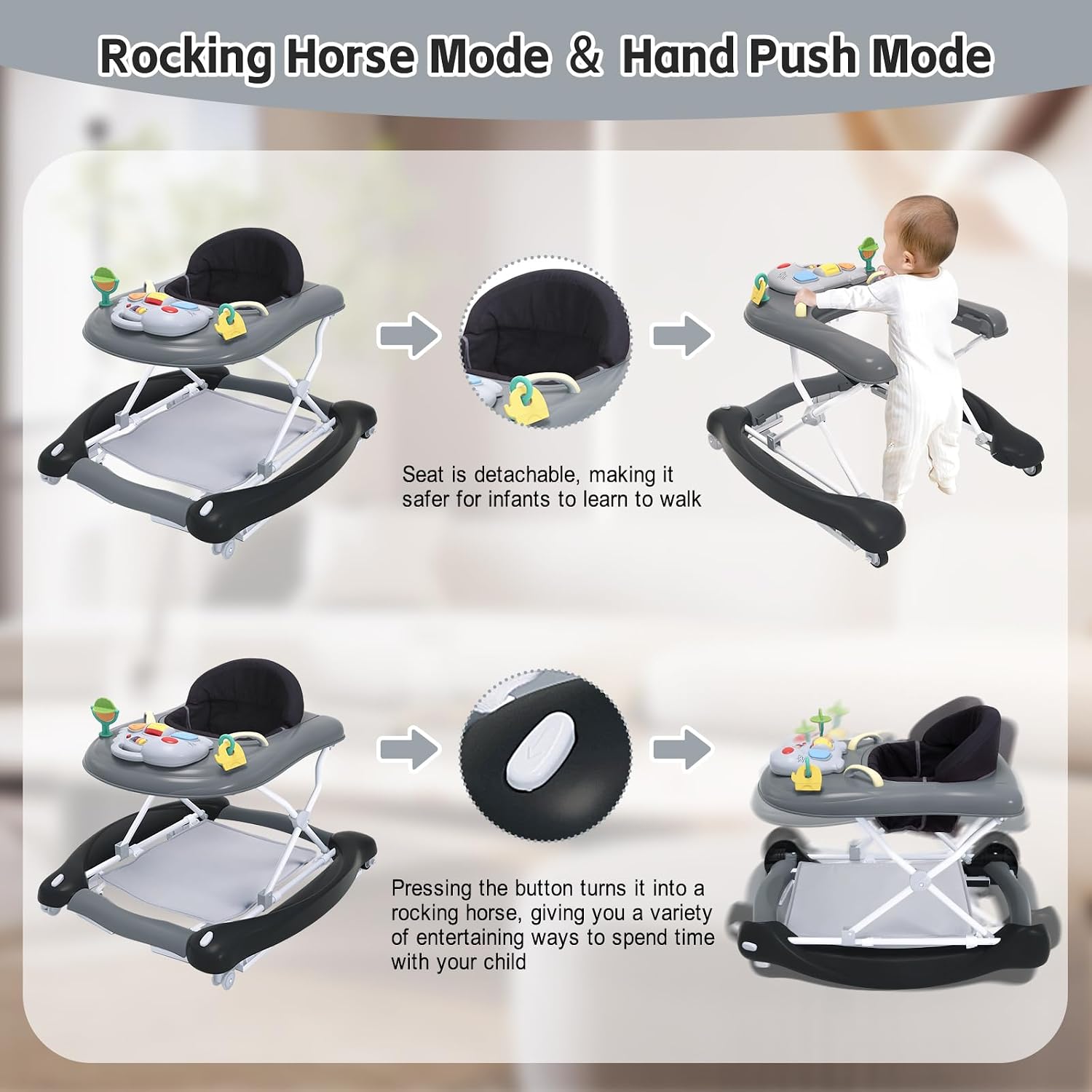 Thumbnail 4 de 5 in 1 Foldable Baby Walker Adjustable Height 🚼