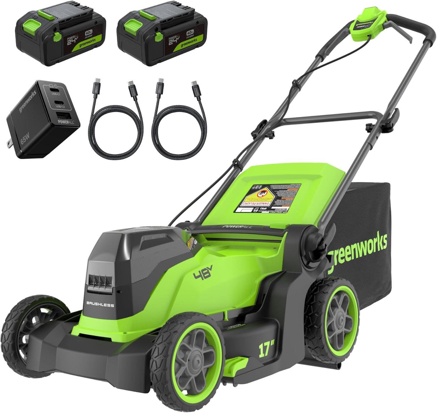 Greenworks 48V (24V x 2) tondeuse électrique sans fil MO48L422-01 – 41 cm, sac 40 L