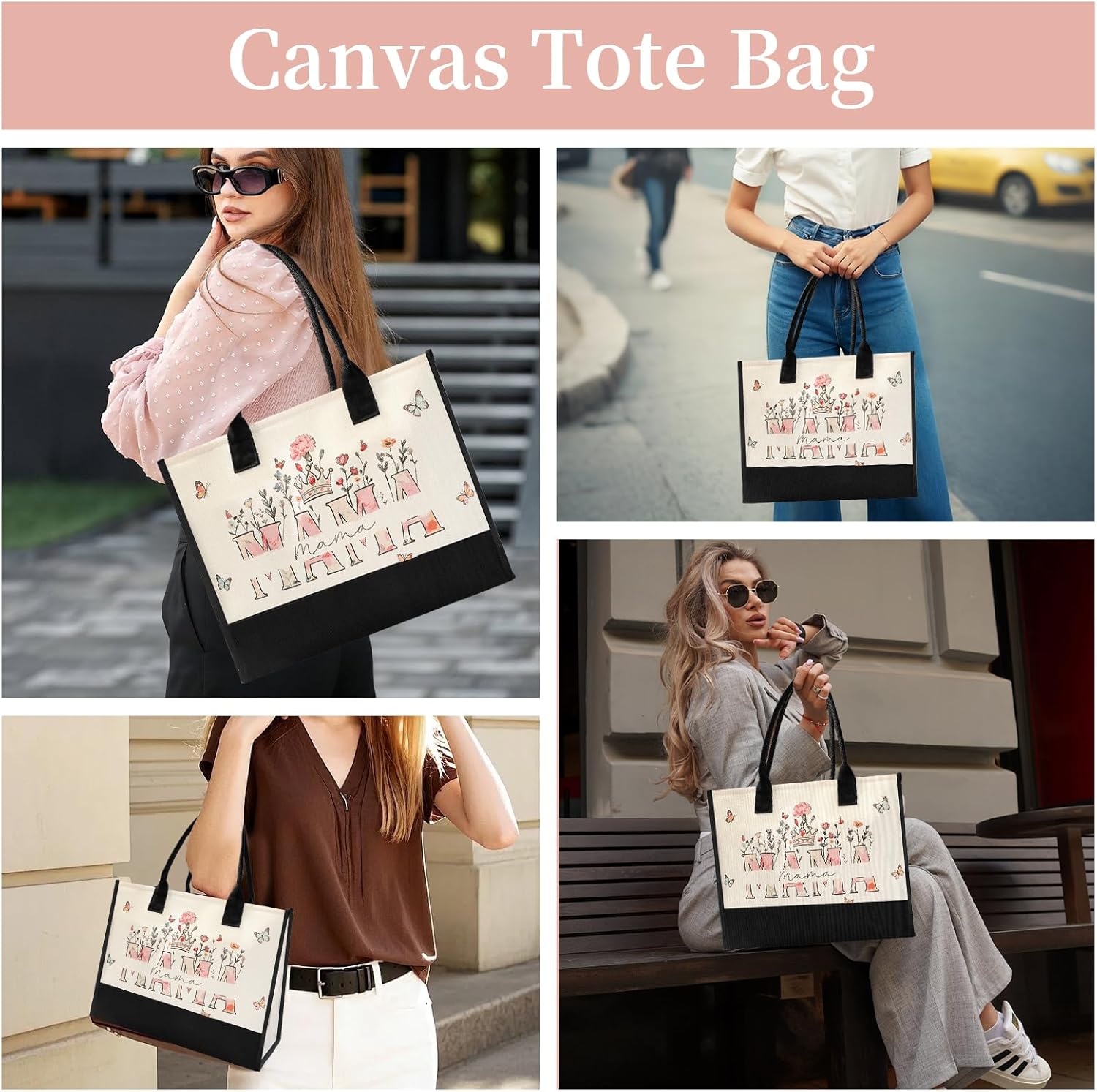 Thumbnail 4 de DFPDFP Floral “MAMA” Large Canvas Tote Bag (Open-Front, No Zipper) for New Mom & Mother’s Day Gifts