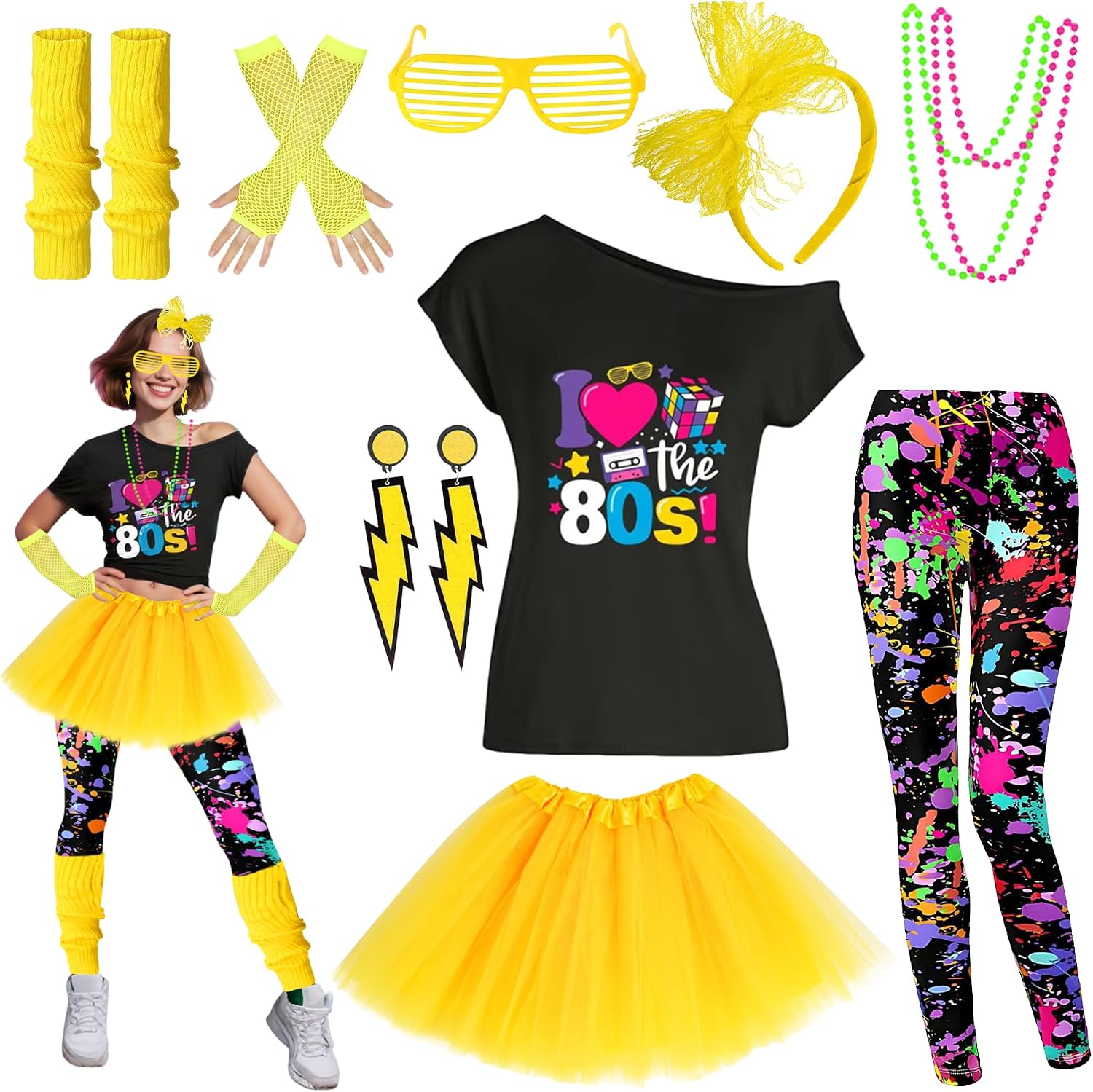 Thumbnail 6 de 80s Outfit Women Costume Accessories Set