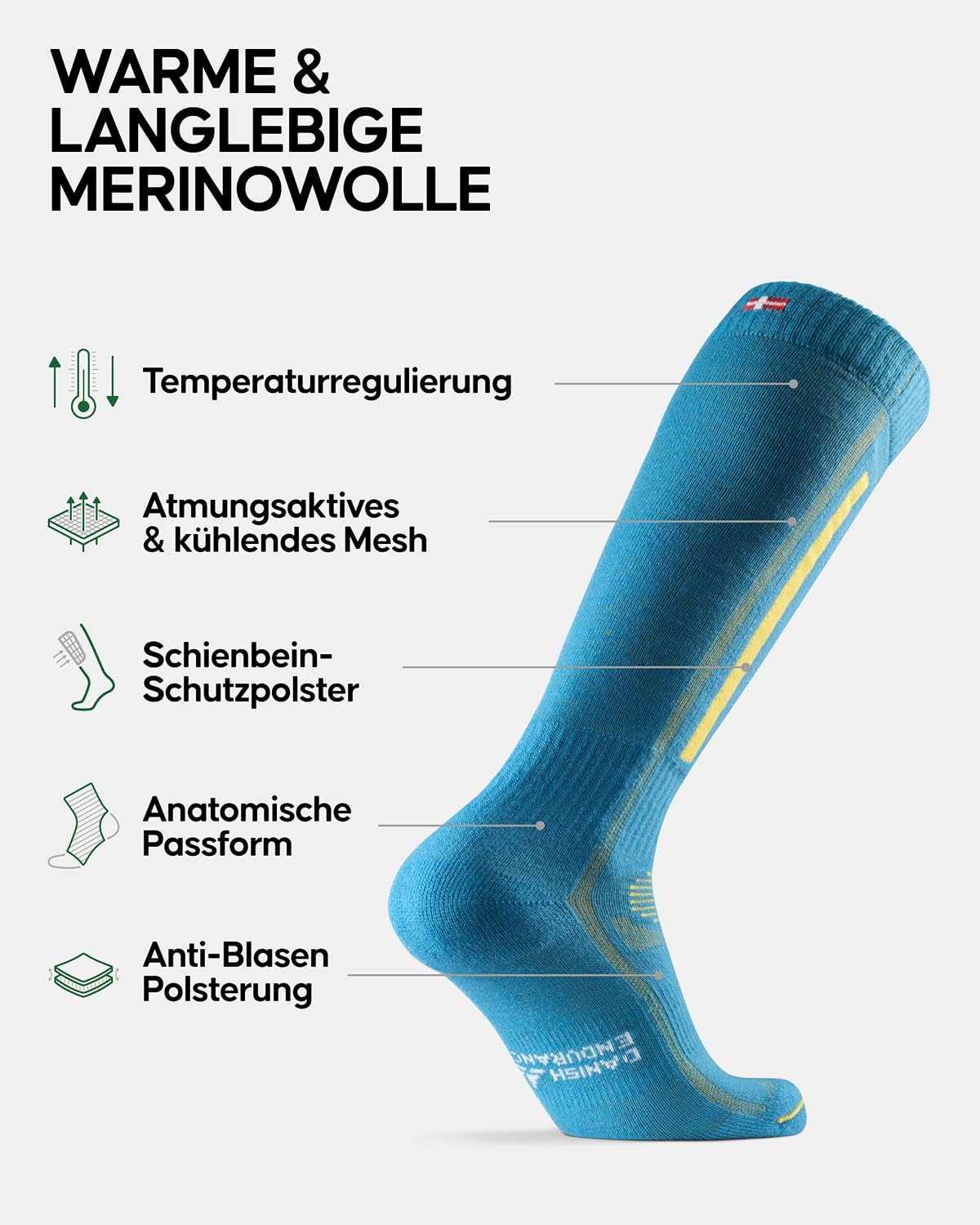 Detalle 2 de DANISH ENDURANCE Merino Skisocken 2 Paar
