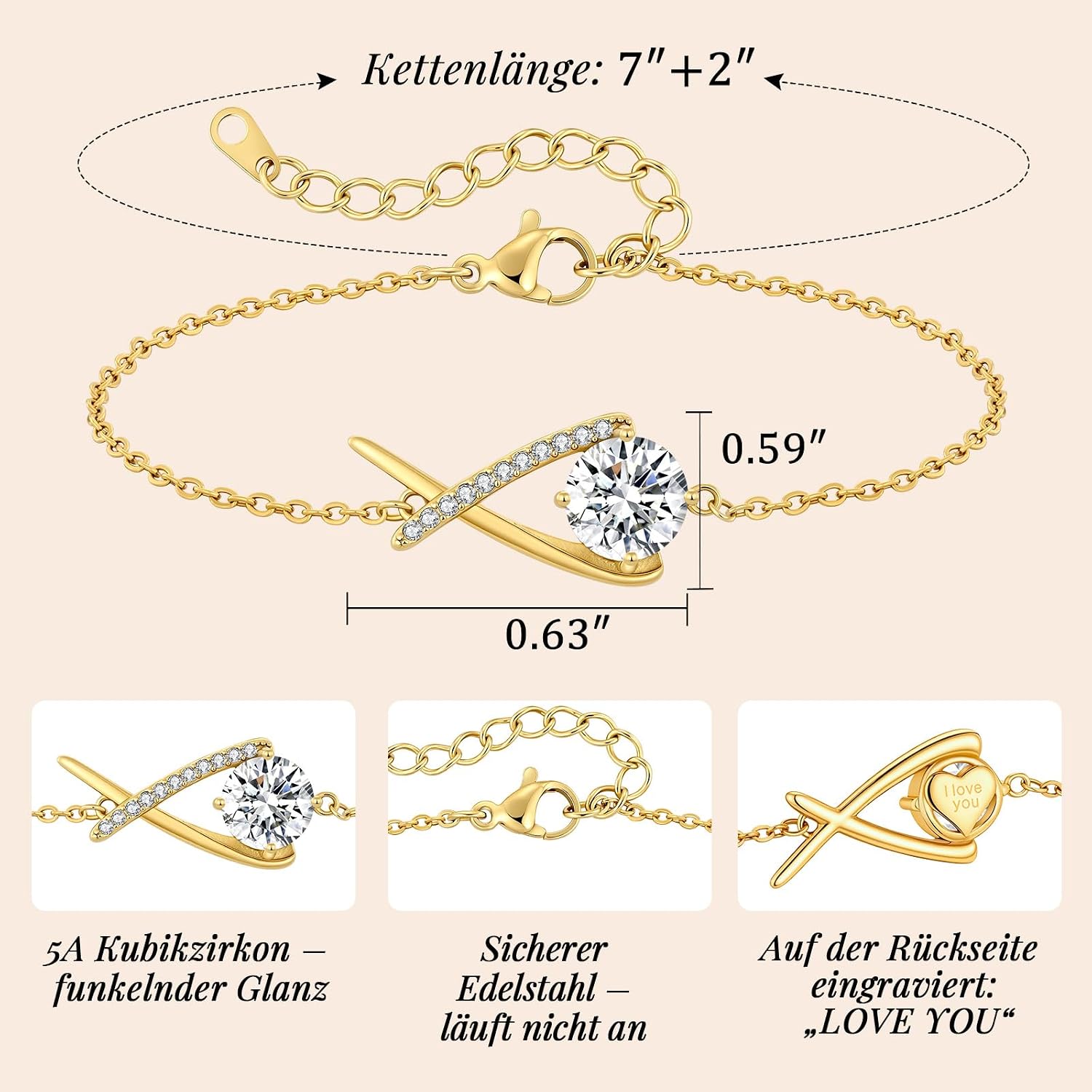 Detalle de CDE Infinity Geburtsstein Armband Damen – zeitloses Infinity-Design mit 5A Cubic Zirkonia