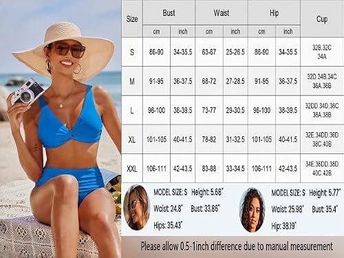 Detalle de Ekouaer Bikini Damen Set Bauchweg Push Up High Waist – See Stern, Größe M