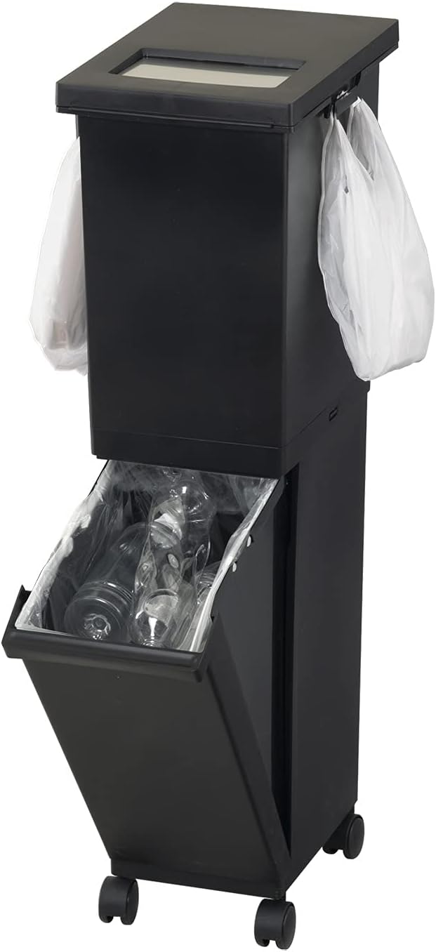Detalle de 新輝合成 トンボ ユニード 2段分別ゴミ箱 36L、プッシュ投入・キャスター付き