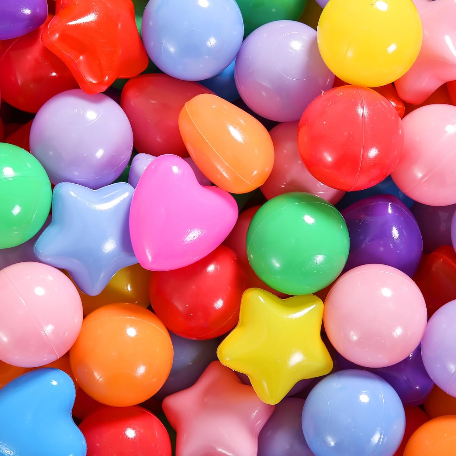 Detalle 2 de Heopeis Ball Pit Balls Pack (100/200/500) – Star & Round, BPA Free, Non-Toxic Empty-Cavity Play Balls for Toddlers