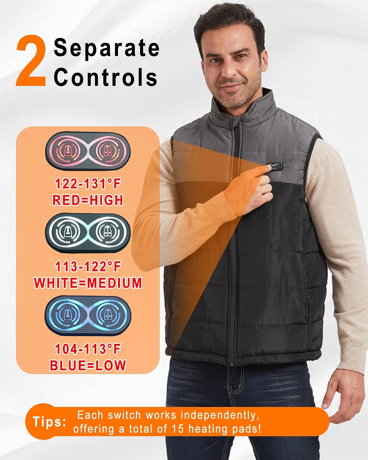 Detalle de Ejoy Heated Vest, Lightweight USB-Powered Waistcoat with 3 Heat Settings