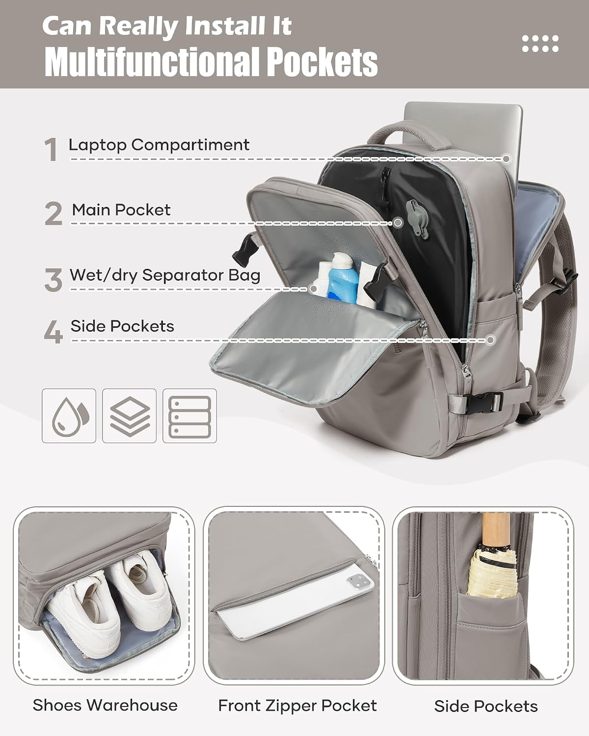 Thumbnail 6 de SZLX Vakuum-Rucksack für Ryanair & Handgepäck (40×30×20/45×36×20), mit Laptopfach (14 Zoll) und Kompressionspumpe