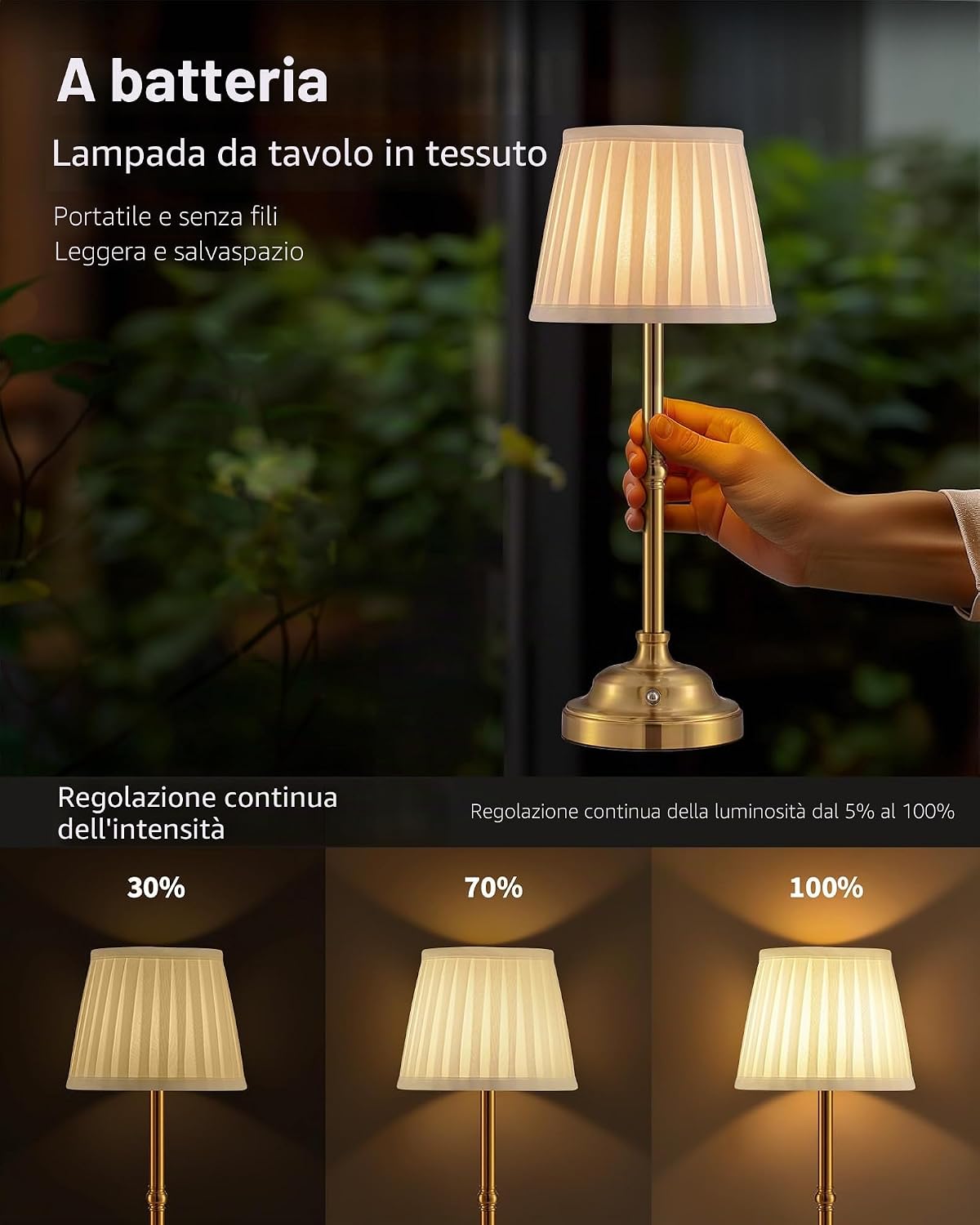 Detalle de VISDANFO Lampada da tavolo a LED senza fili – design retrò, batteria integrata 4000 mAh, dimmerabile, oro + beige