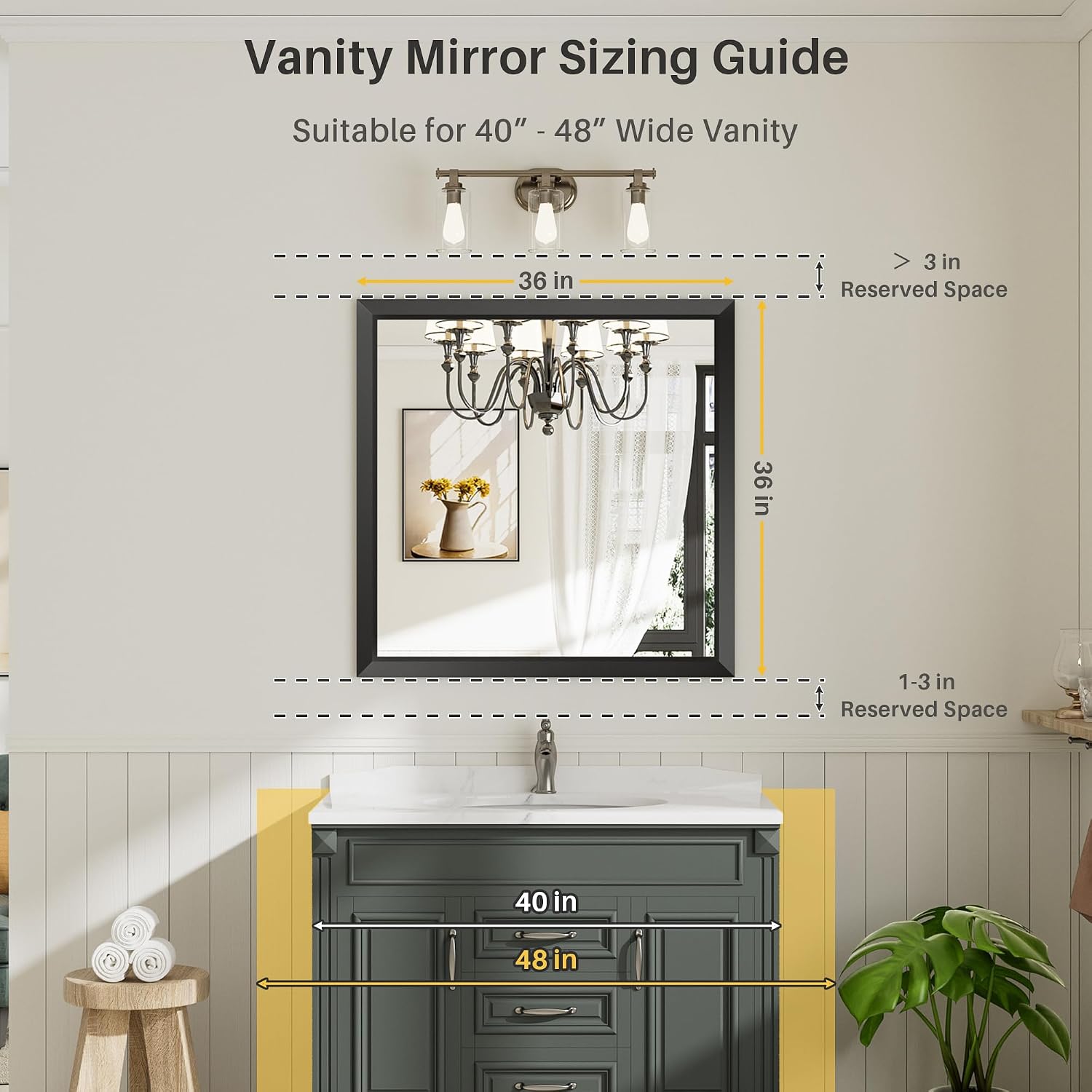 Thumbnail 1 de Briivue 36x36 Black Bathroom Mirror (Thick Metal Frame, Anti-Rust, Beveled Tempered Glass)
