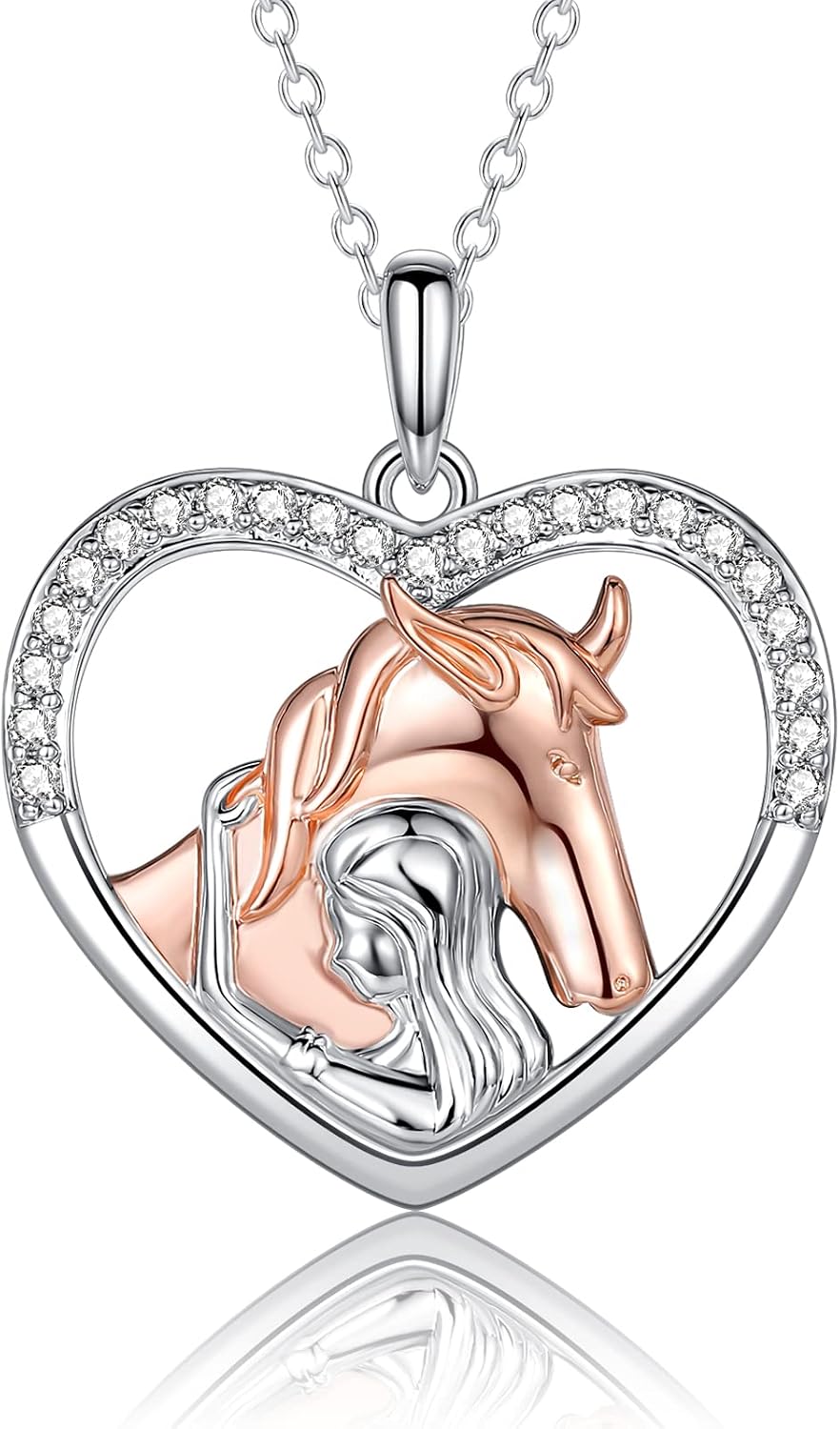 Detalle de USEEDOVIA Herz-Halskette für Mädchen – 925 Silber Weißgold/Rosegold, Pferde-Mädchen Geschenk mit Geschenkbox
