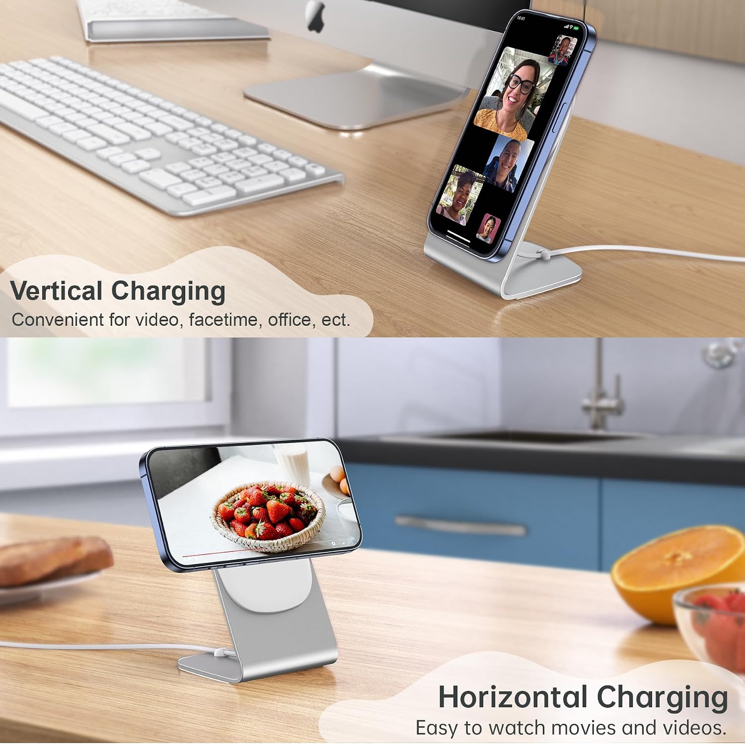 Detalle 2 de Kabysio ZY-MIX00117-US Magnetic Wireless Charger Stand, Aluminum, 15W