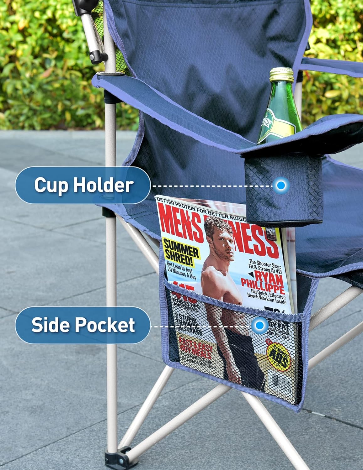 Detalle de Docusvect Beach Chair with Canopy Shade (Folding Camping Chair with Cup Holder) – Up to 330 LBS