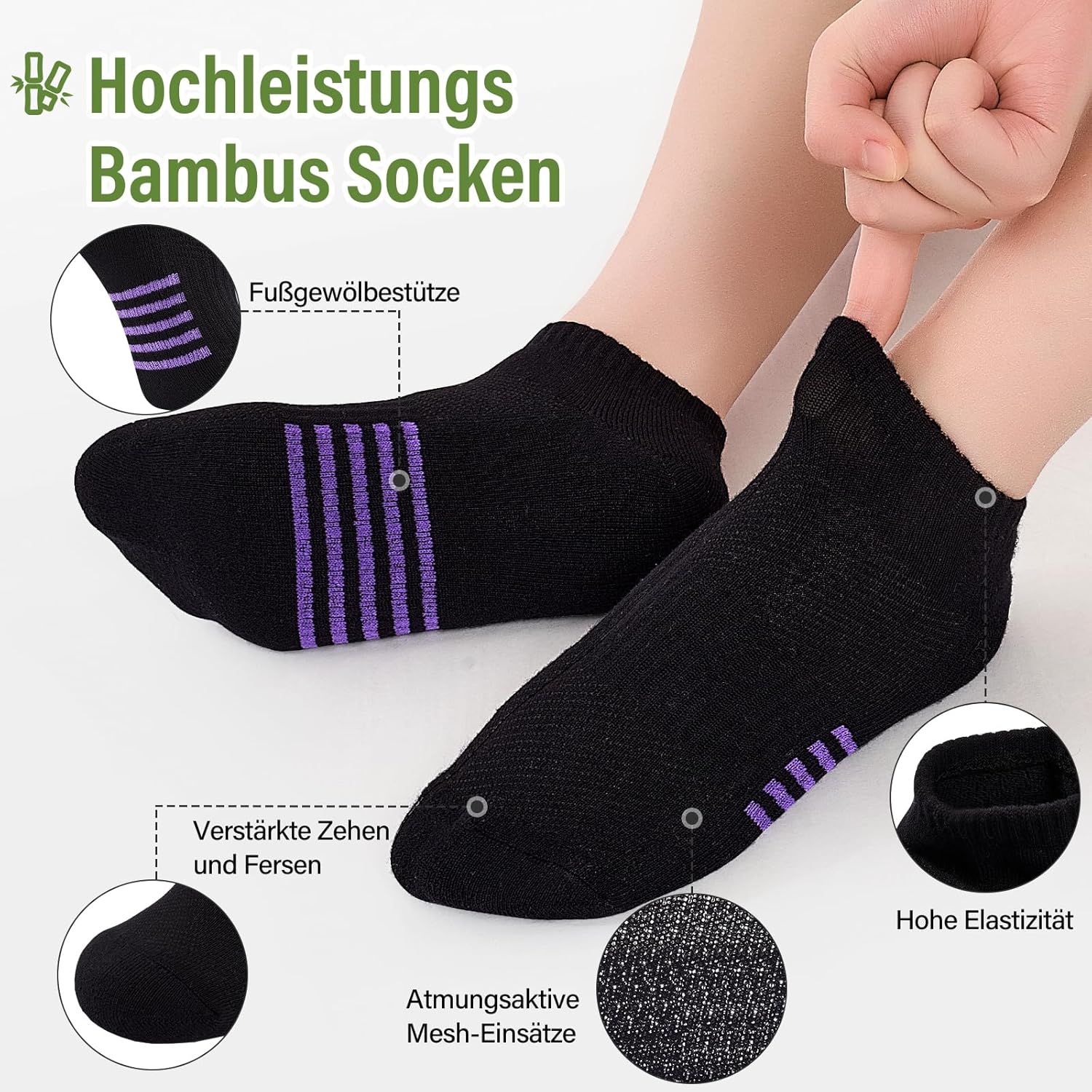 Detalle de Effeet Bambus Sneaker Socken Damen (6/12 Paar) – atmungsaktiv, gepolstert, geruchsarm